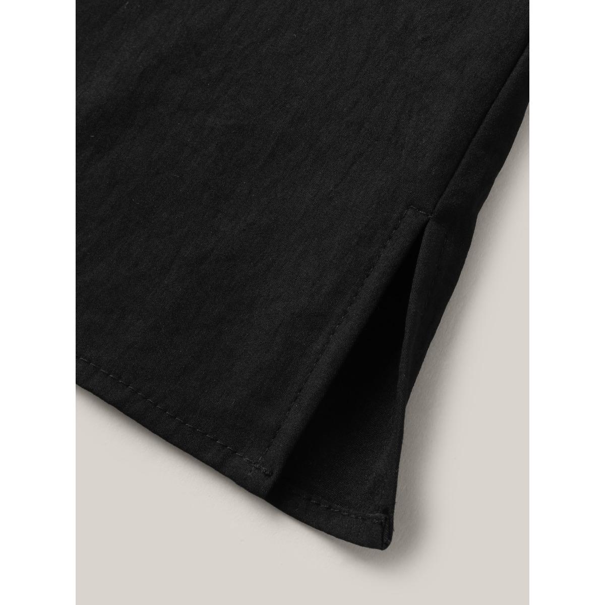 Plus Size Black Color Contrast Sleeve Relaxed Blouse Women Short sleeve Round Neck Work Blouses BloomChic 14-16/1X Product Image