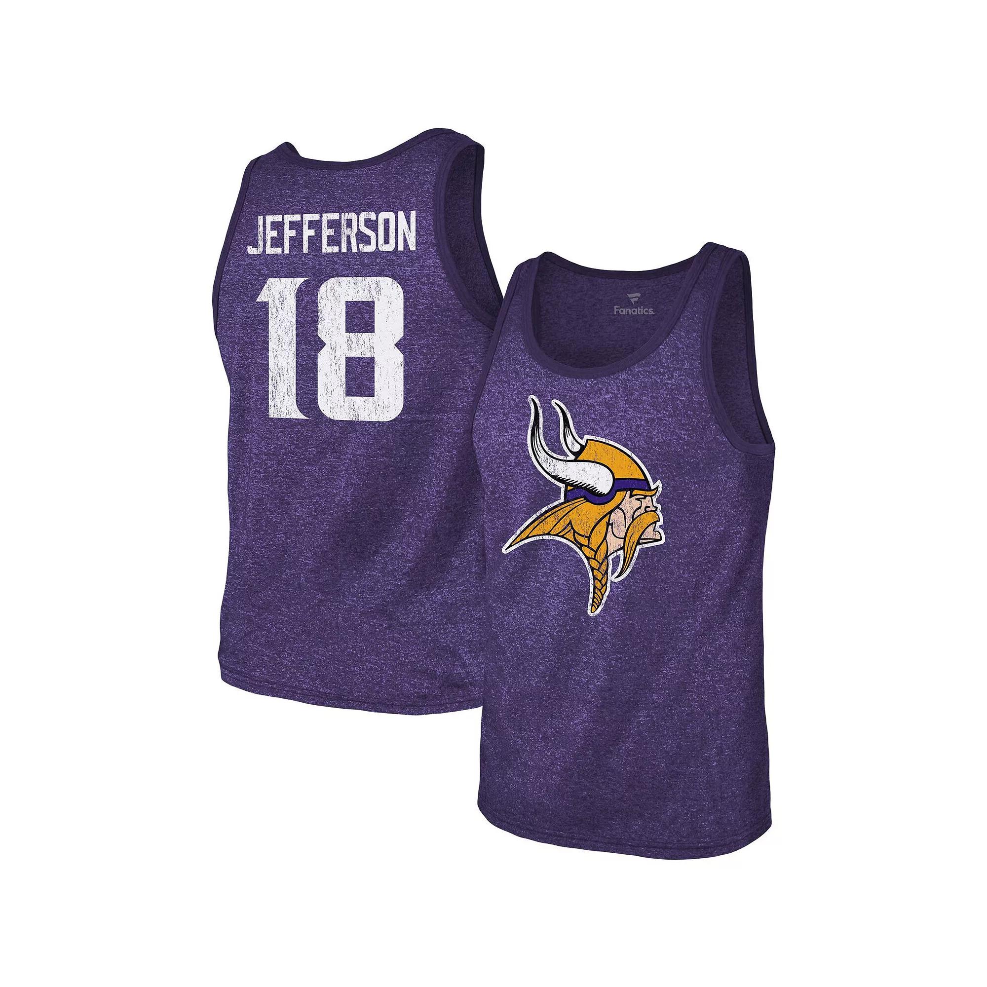 Men's Majestic Threads Justin Jefferson Purple Minnesota Vikings Name & Number Tri-Blend Tank Top, Size: 2XL Product Image
