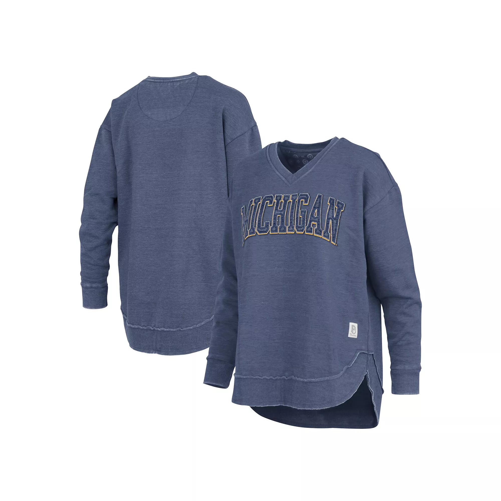 Women's Pressbox  Navy Michigan Wolverines Westin Poncho V-Neck Pullover Sweatshirt, Size: Small, Blue Product Image