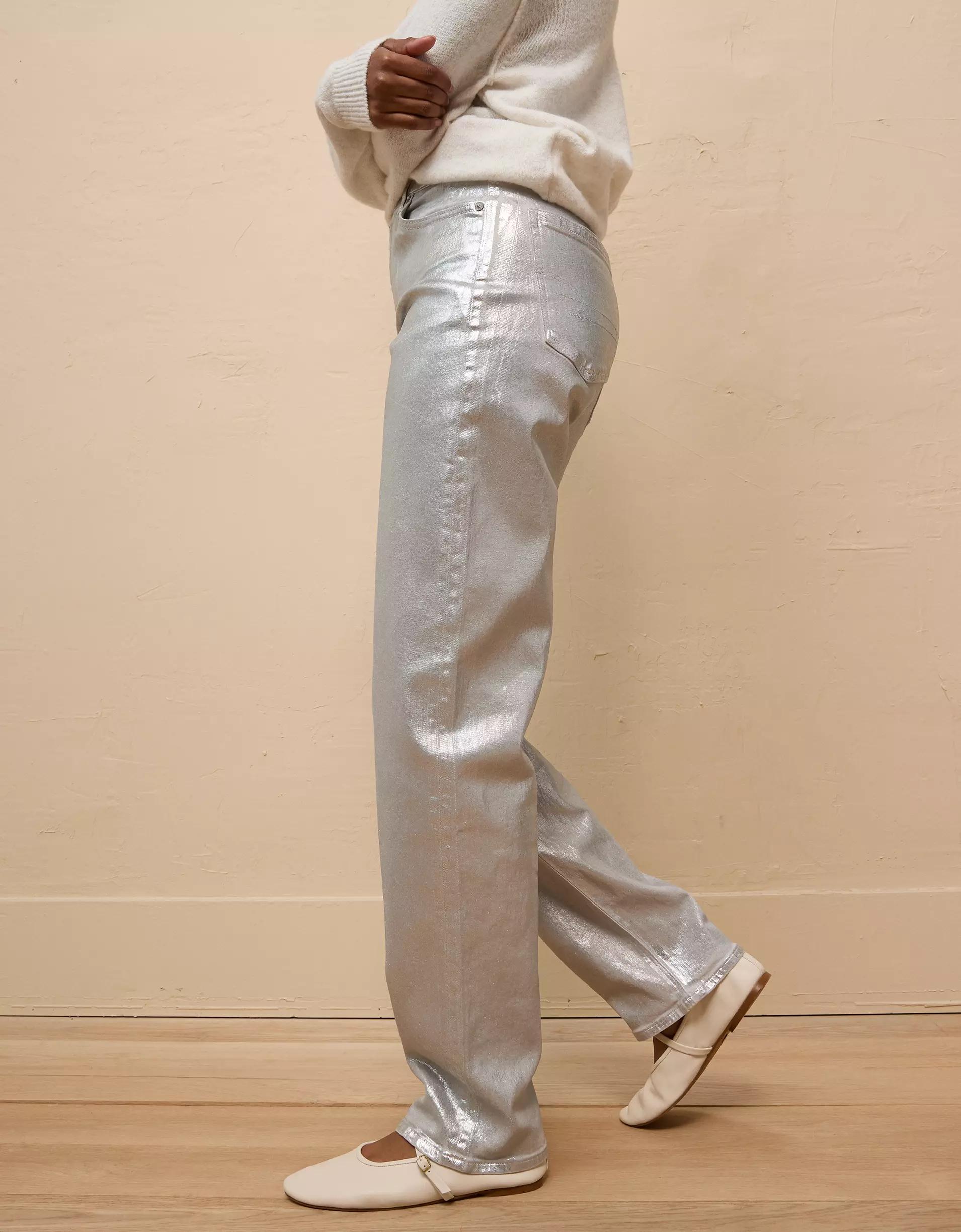 AE Stretch Metallic Super High-Waisted Baggy Straight Jean Product Image