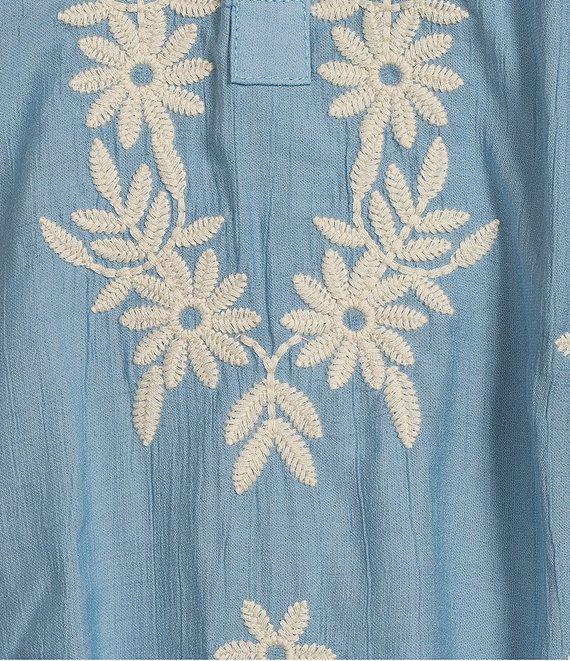 Calessa Embroidered Split V-Neck Bubble Sleeve Tunic Product Image