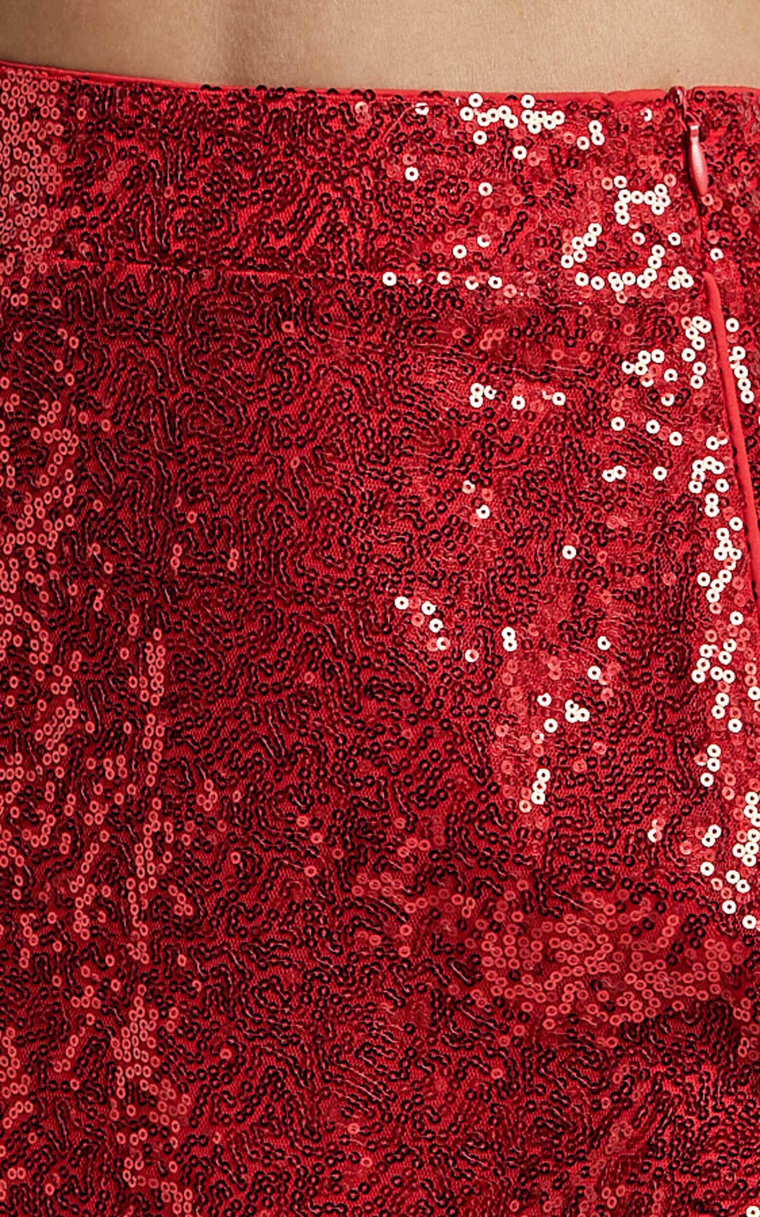 Elswyth Mini Skirt - Side Split Sequin Skirt in Red Product Image