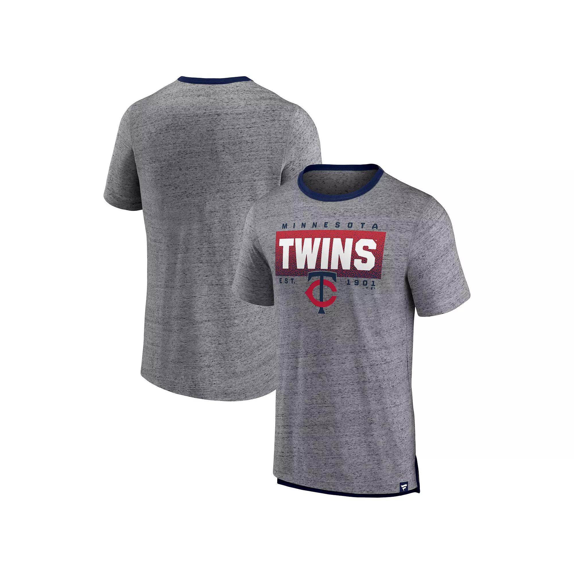 Men's Fanatics Branded Heathered Gray Minnesota Twins Iconic Team Element Speckled Ringer T-Shirt,  Product Image