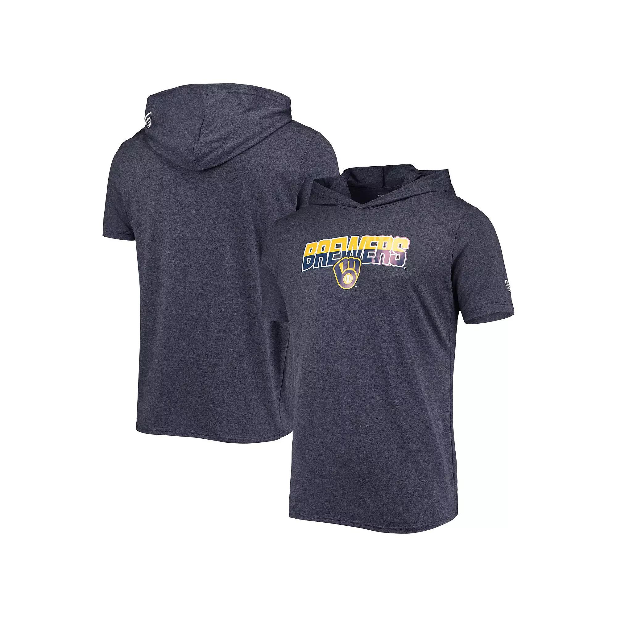 Men's New Era Heathered Navy Milwaukee Brewers Hoodie T-Shirt,  Product Image