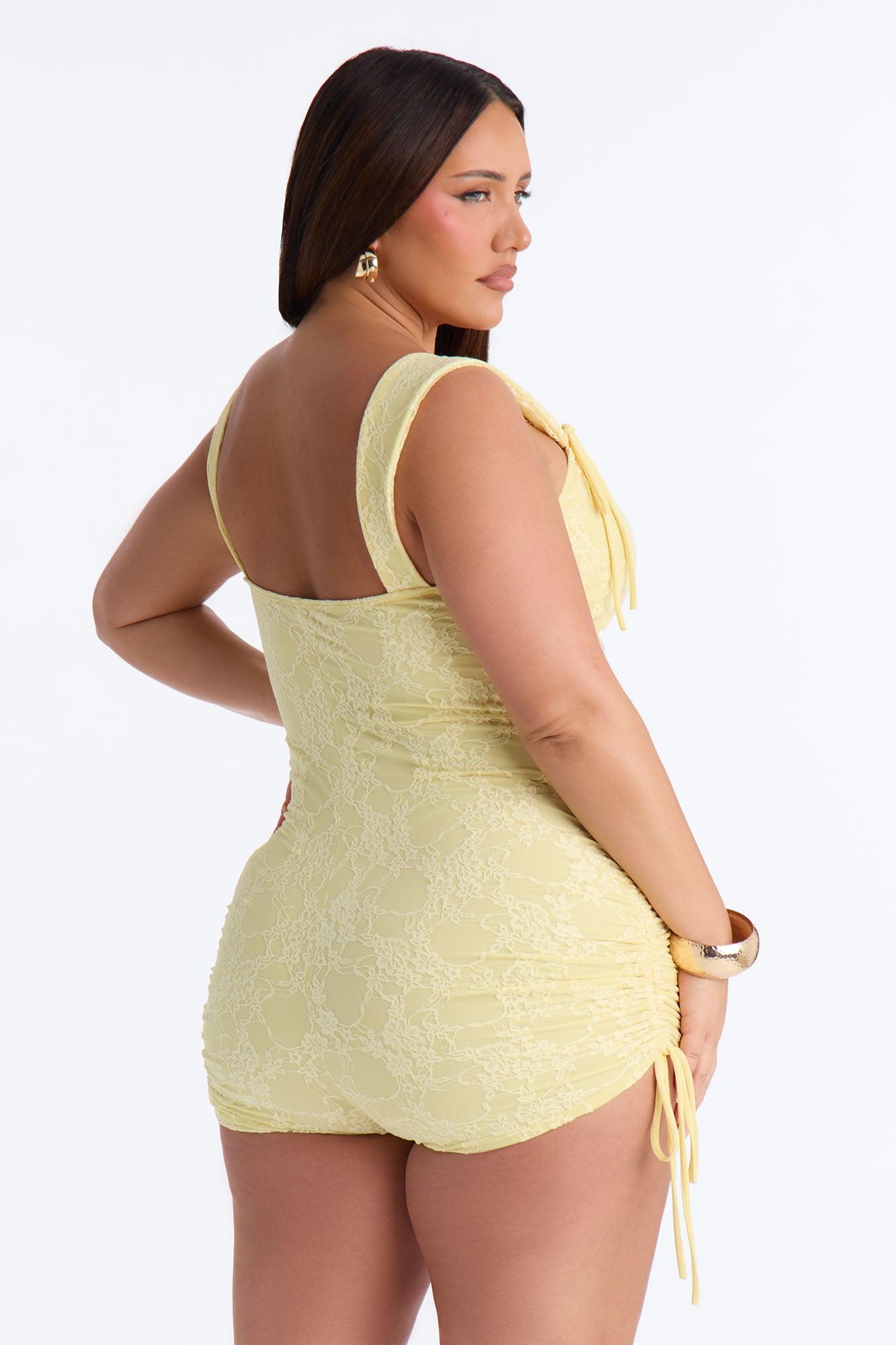 Belle Lace Micro Short Romper - Butter Yellow Female Product Image