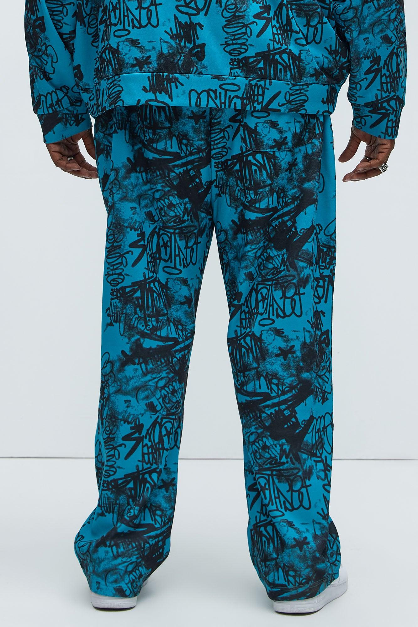 Vandal Straight Graffiti Sweatpants - Blue Product Image