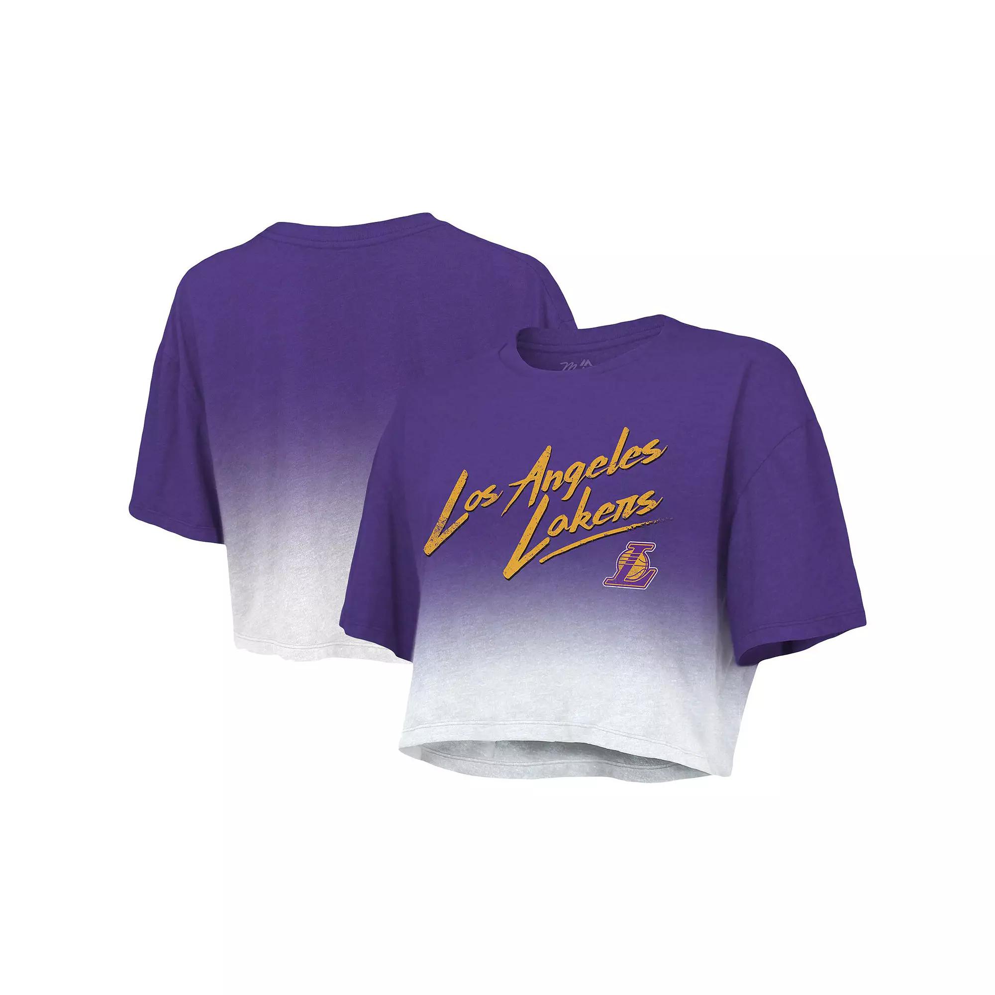 Women's Majestic Threads Purple/White Los Angeles Lakers Dirty Dribble Tri-Blend Cropped T-Shirt,  Product Image