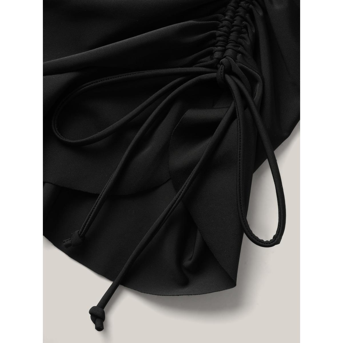 Plus Size Ruffled Hem Flutter Sleeve Drawstring Swim Dress Women's Swimwear Aegean Resort Bodycon Overlap Collar High stretch Curve Swim Dresses BloomChic 18-20/2X Product Image