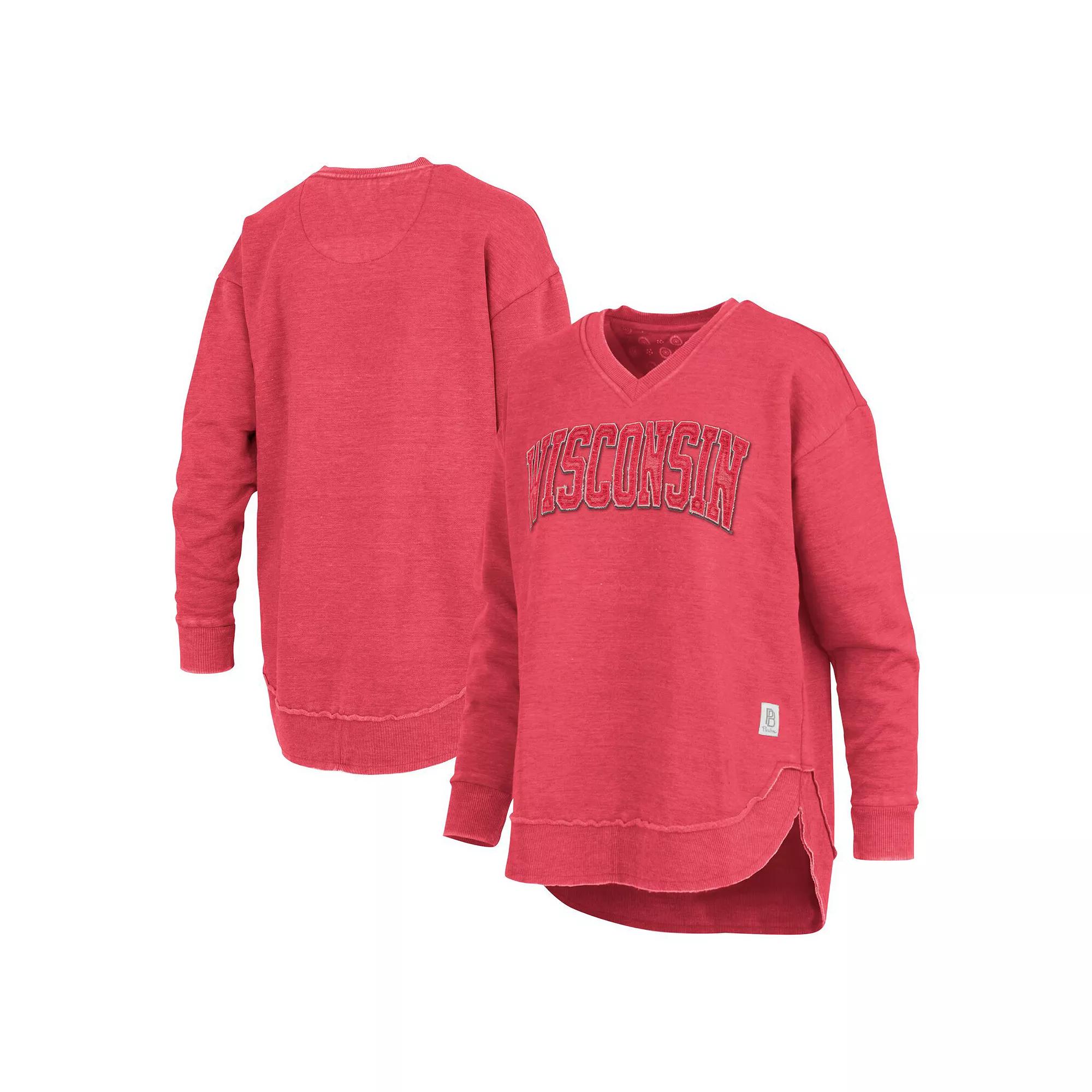 Women's Pressbox Red Wisconsin Badgers Westin Poncho V-Neck Pullover Sweatshirt,  Product Image