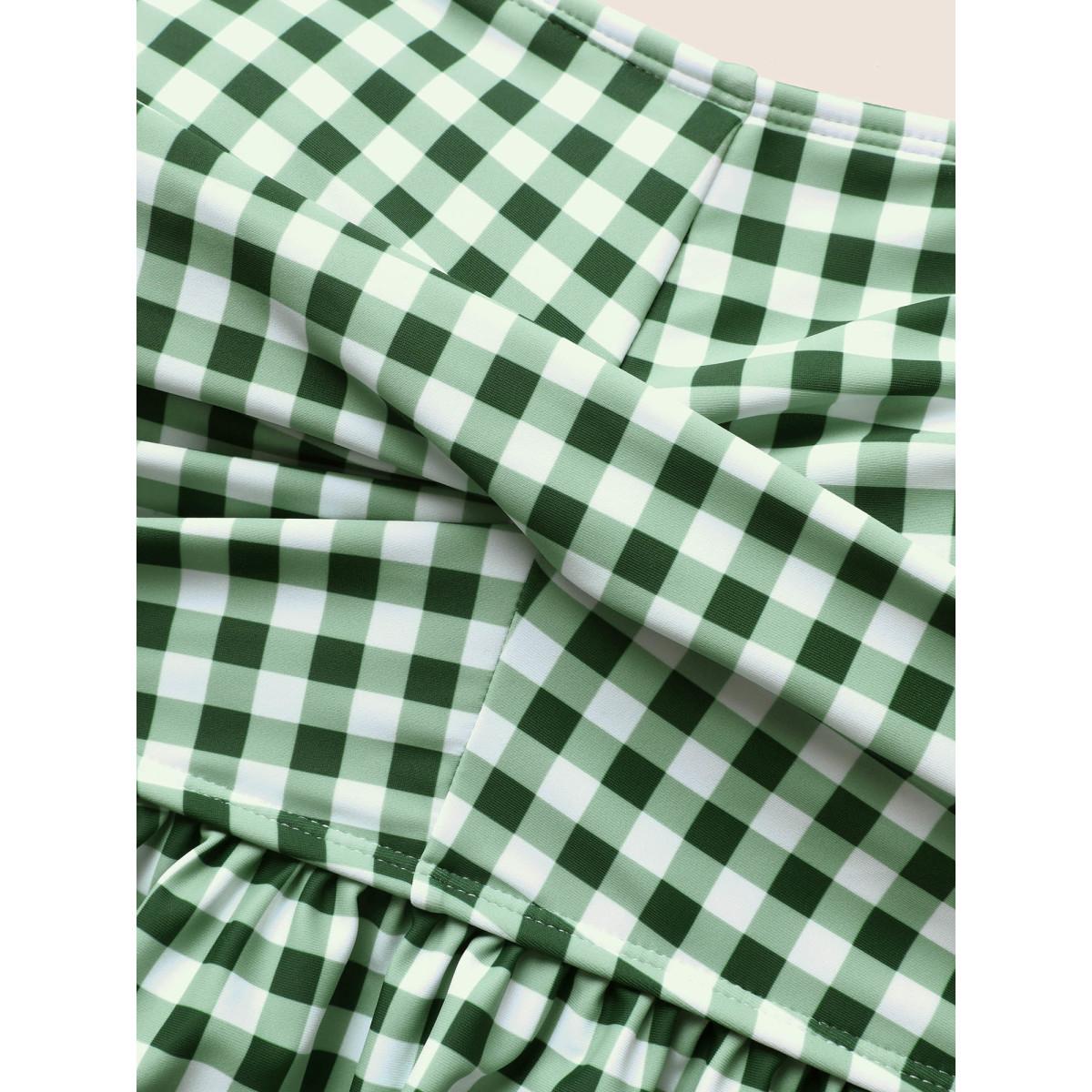 Plus Size Gingham Twist Front Adjustable Straps Swim Top Women's Swimwear Truegreen Beach Twist High stretch Bodycon Heart neckline Curve Swim Tops BloomChic 18-20/2X Product Image