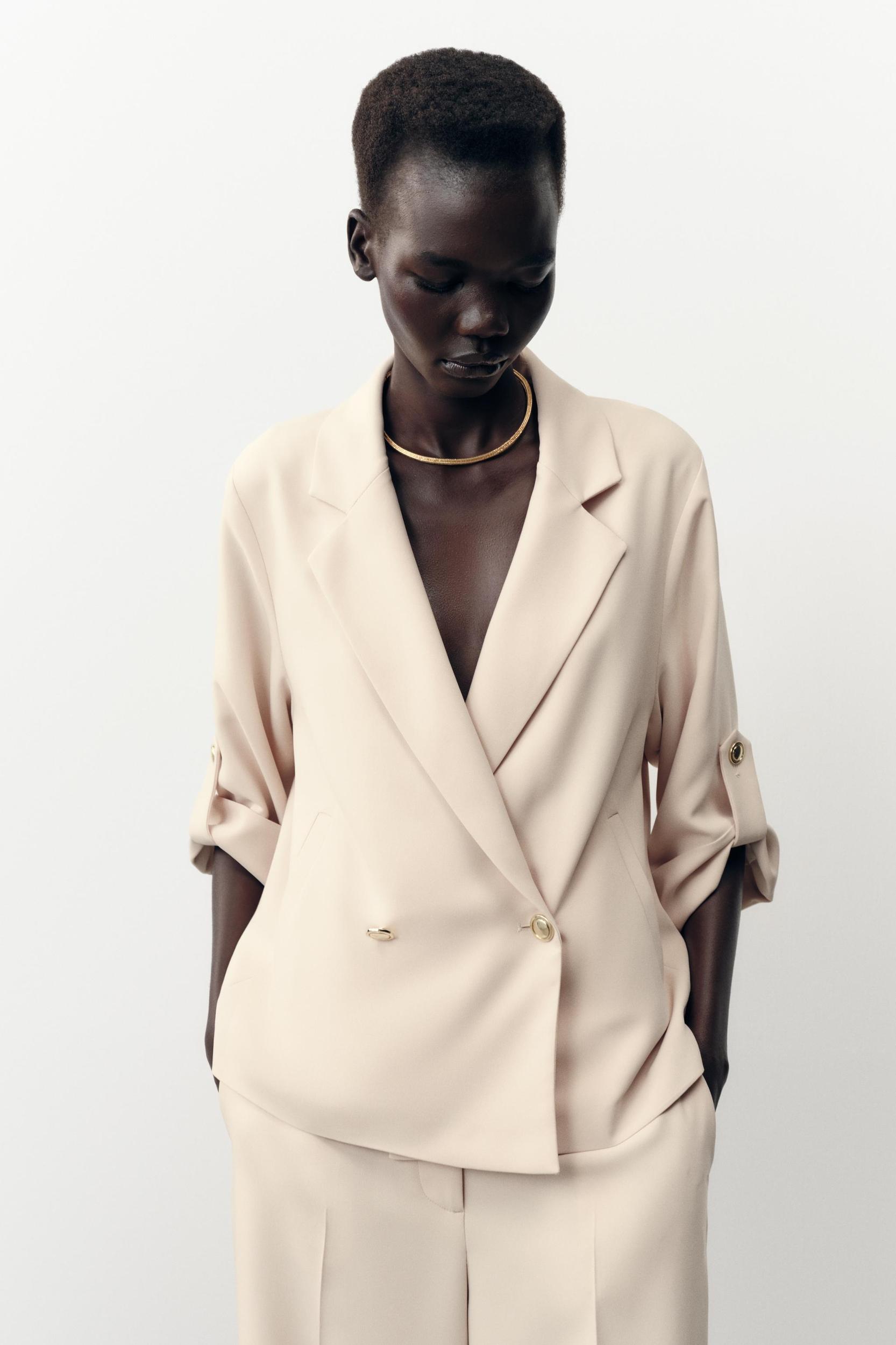 DOUBLE BREASTED BLAZER WITH TABBED SLEEVES Product Image