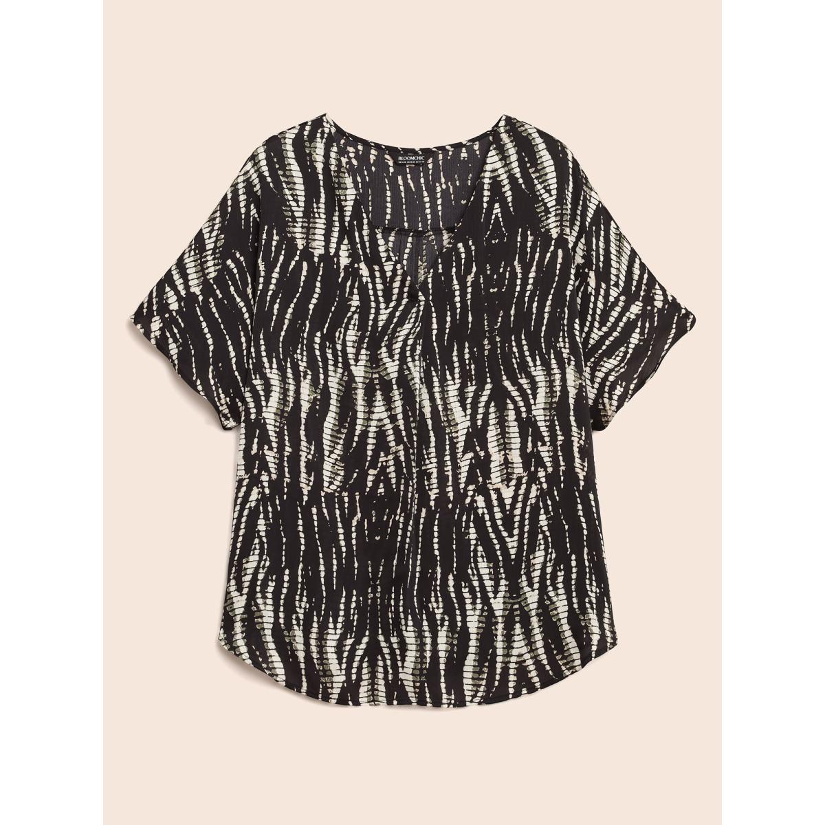 Plus Size Black Animal Print Pleated Dolman Sleeve Blouse Women Elegant Short sleeve V-neck Everyday Blouses BloomChic 14-16/1X Product Image