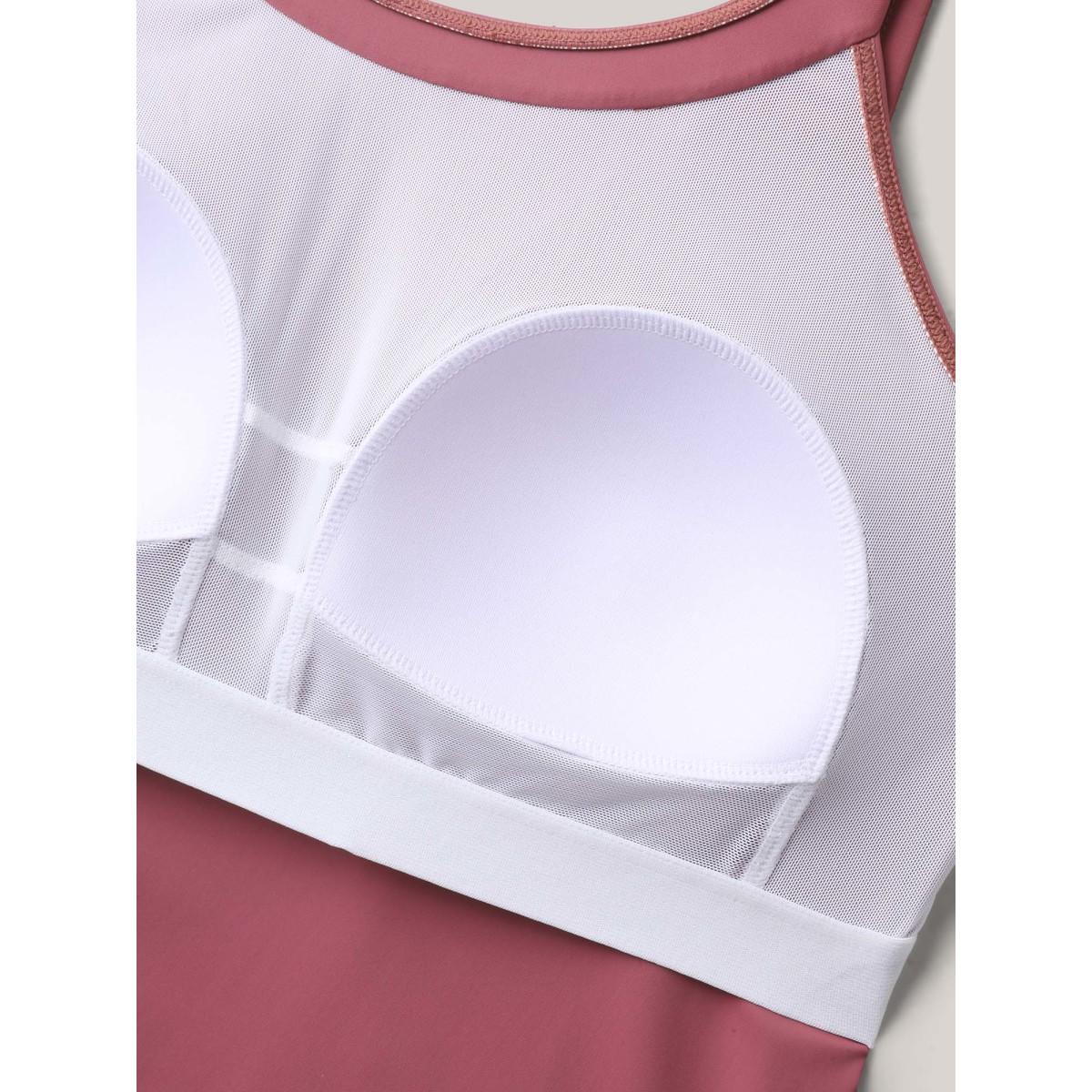 Plus Size Flared Overlap Hem Round Neck Swim Top Women's Swimwear DustyPink Resort Patchwork High stretch U-neck Curve Swim Tops BloomChic 10/M Product Image