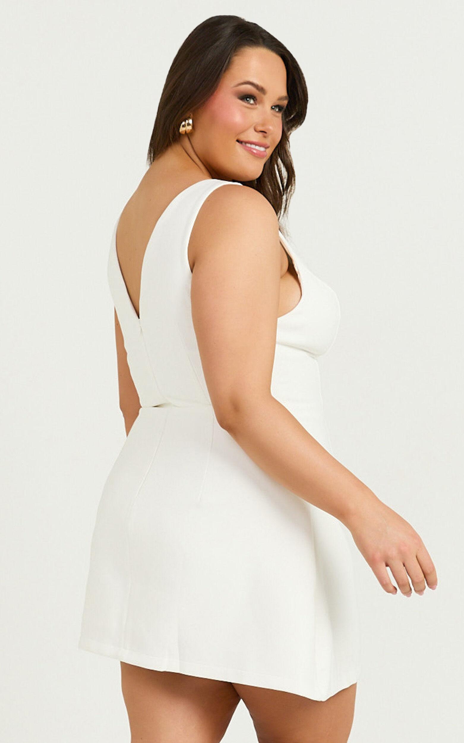 Freddie Mini Dress - Boat Neck Fit and Flare Dress in White Product Image