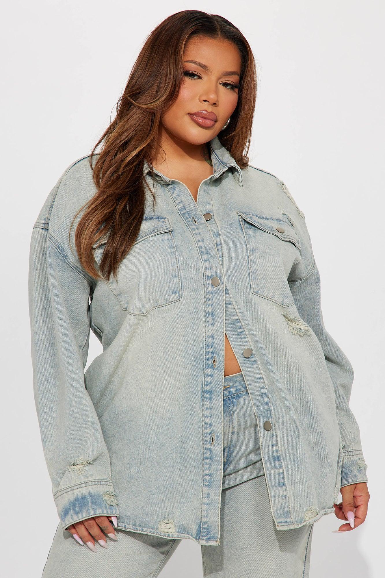 Far Away Tinted Denim Shacket - Light Wash Product Image