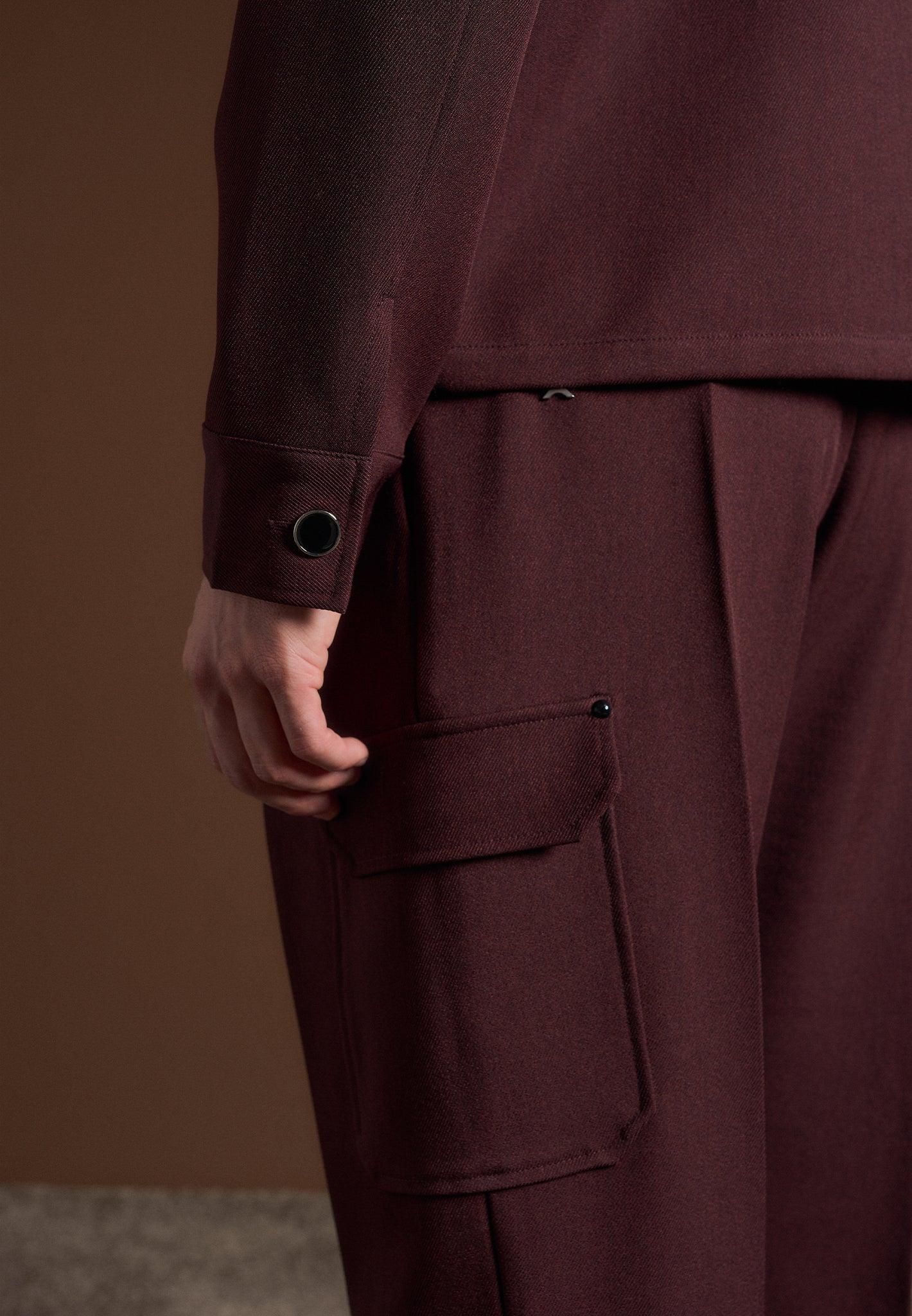 Maurice - Relaxed Fit Twill Pocket Trousers - Wine Red Male Product Image