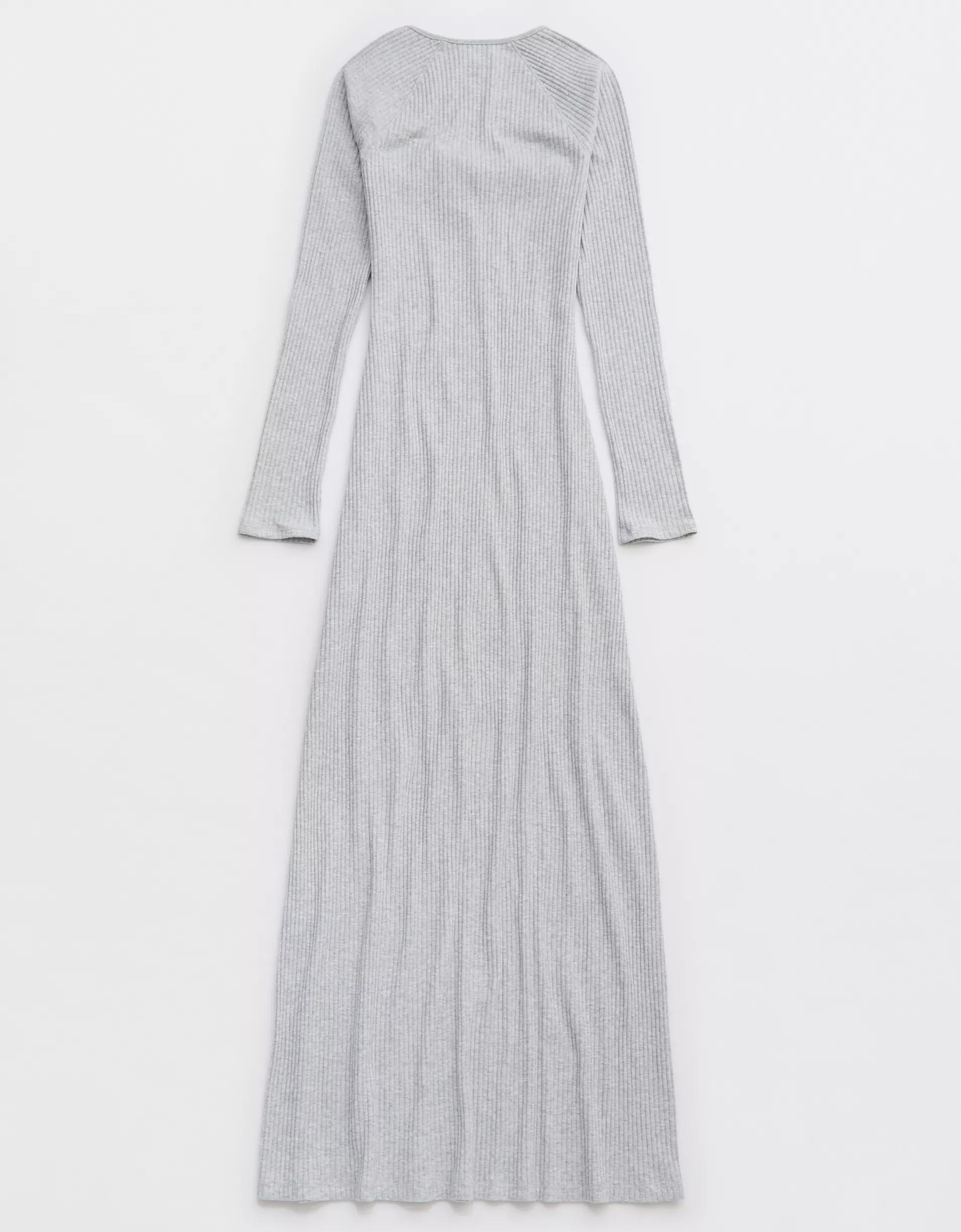 Aerie Long Sleeve Knit Tie Front Maxi Dress Product Image