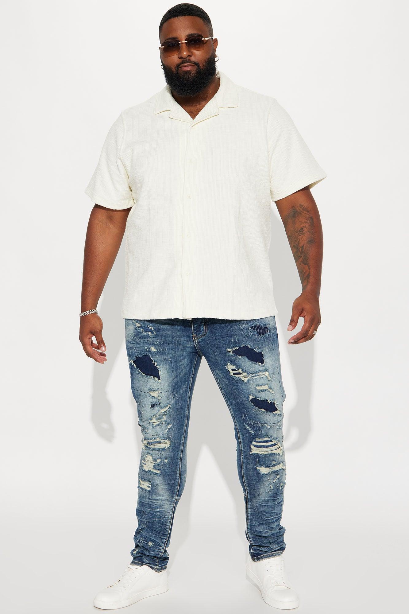 Dean Textured Short Sleeve Button Up Shirt - Cream Product Image