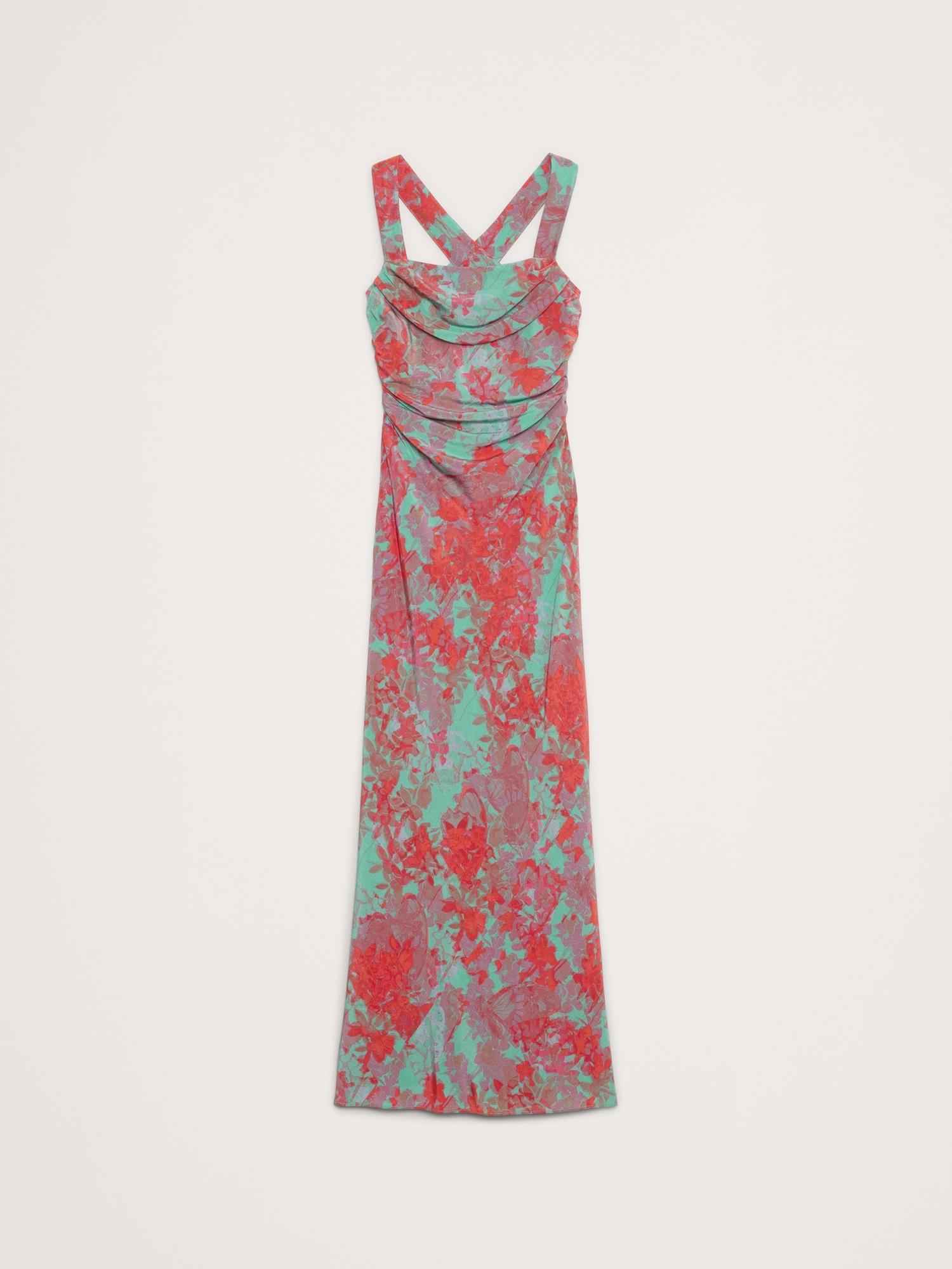 Matte Silk Cowl-Neck Backless Maxi Dress Product Image