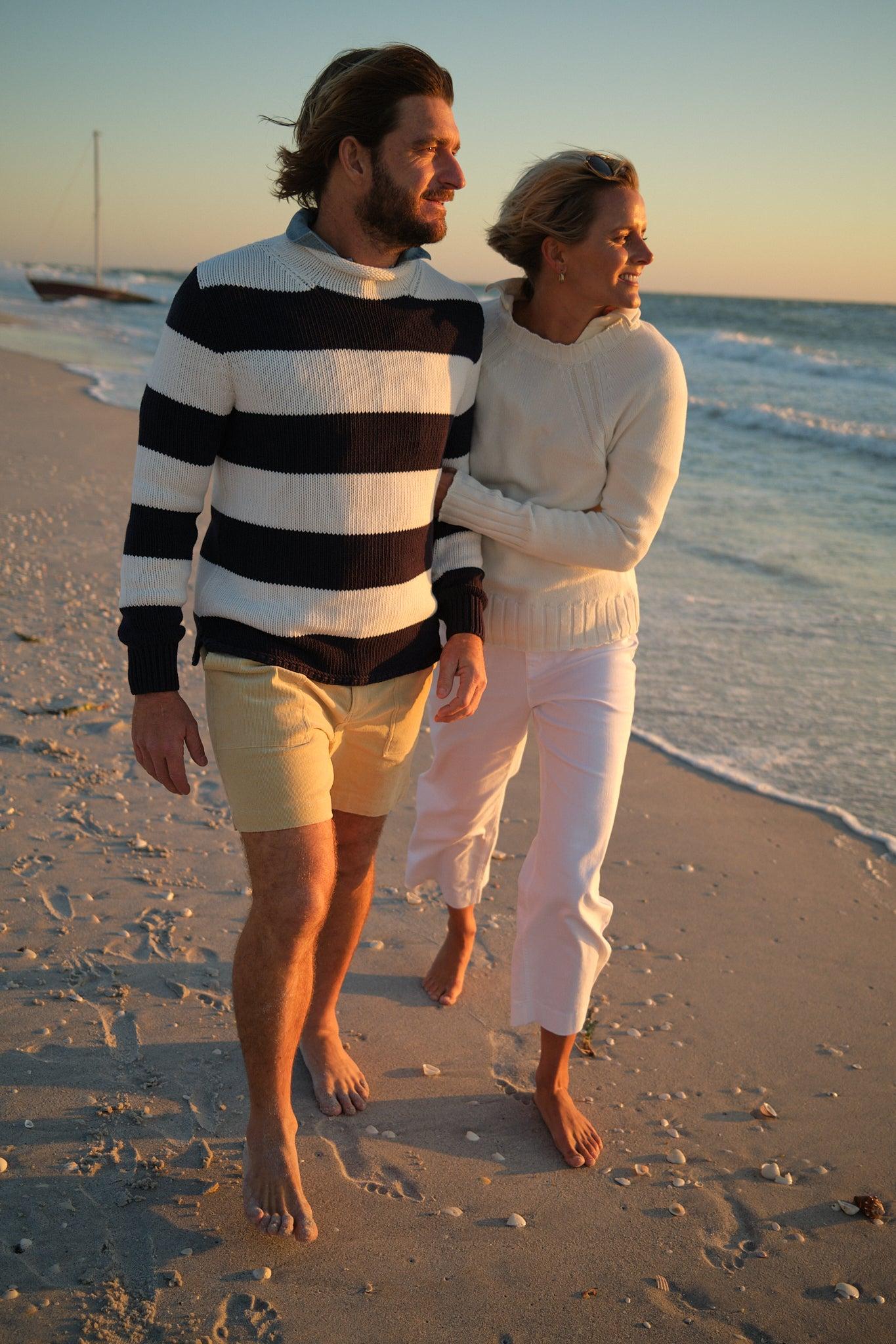 Fisherman's Sweater in Navy/Egret Stripe Product Image