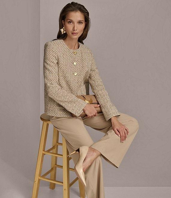 Donna Karan Tweed Triple Gold Button Crew Neck Jacket Product Image