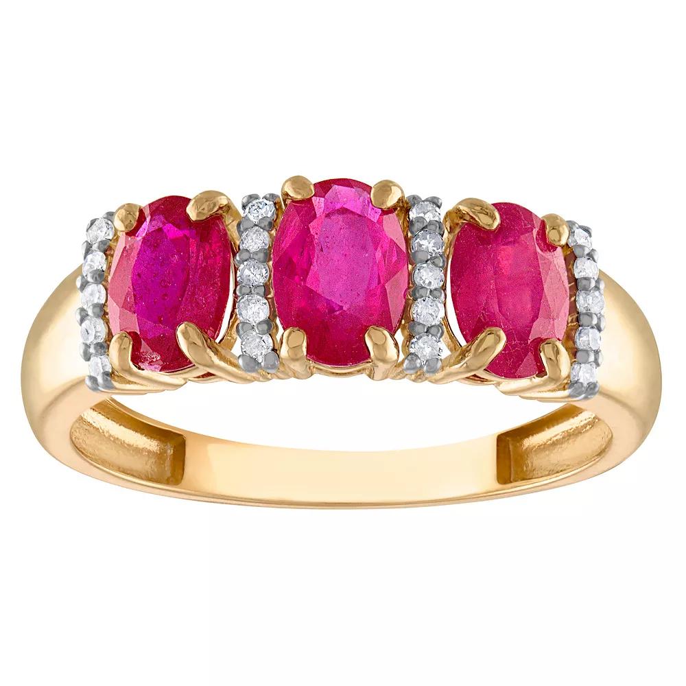 Tiara 10k Gold Gemstone & 1/10 Carat T.W. Diamond 3-Stone Ring, Women's, Size: 9, Red Product Image