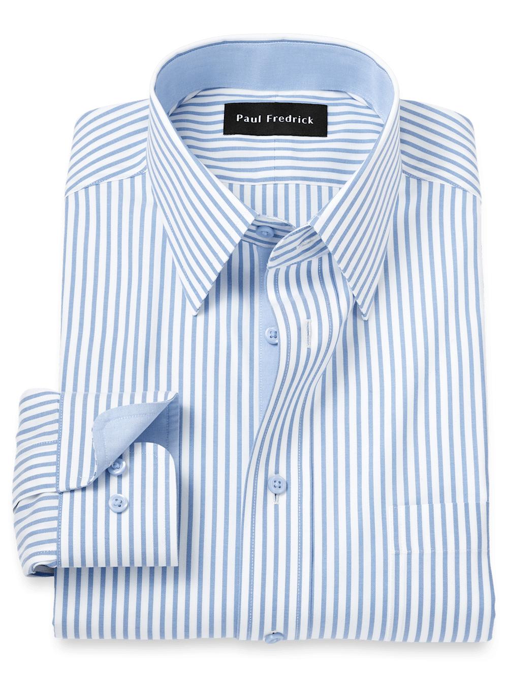 Comfort Stretch Non-Iron Stripe Dress Shirt With Contrast Trim - White/blue Product Image