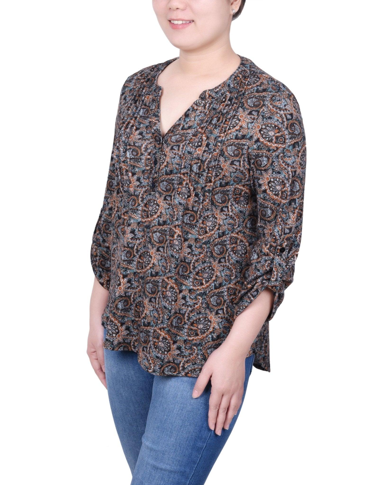 3/4 Length Roll Sleeve Top - Petite Product Image