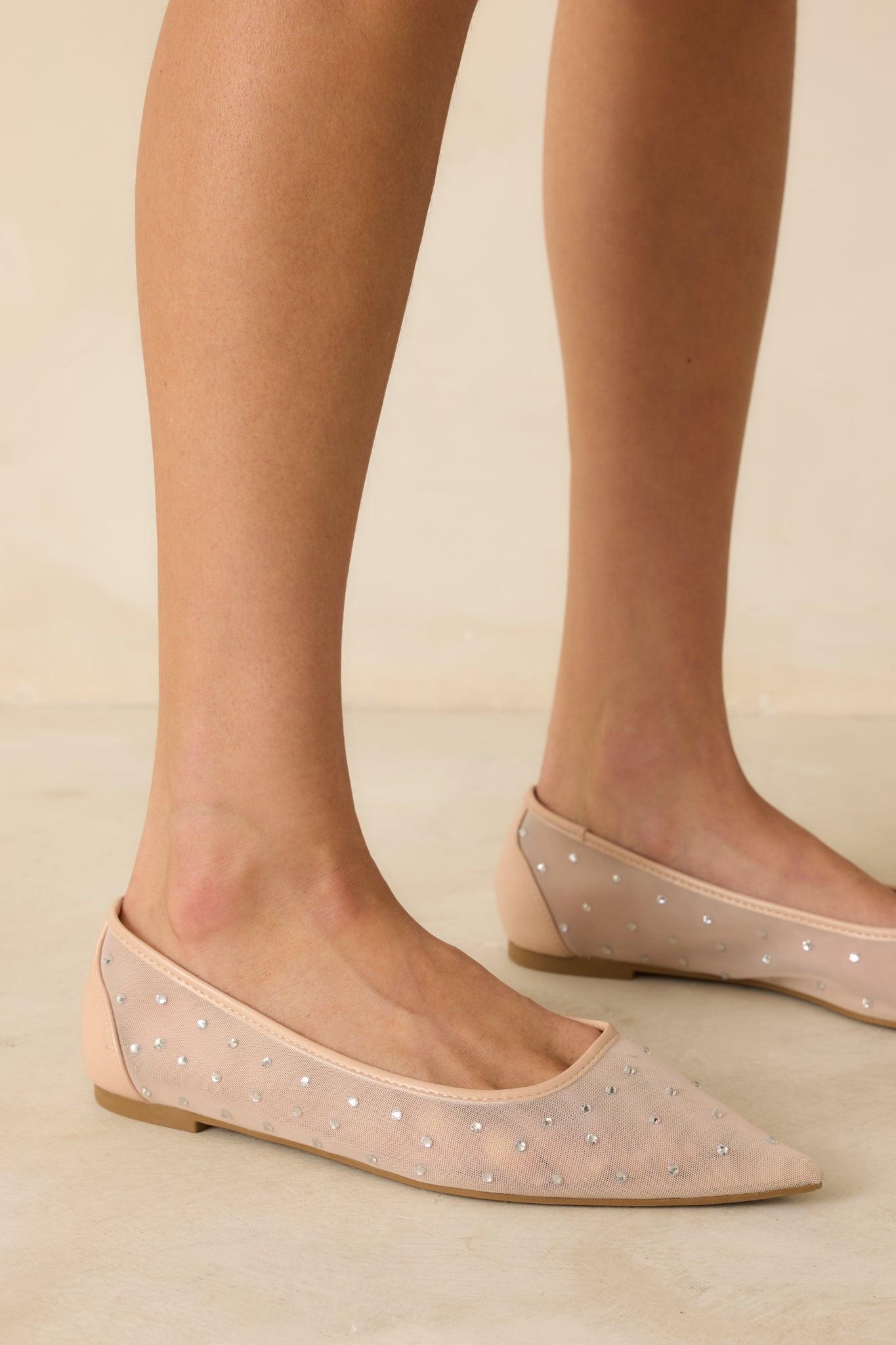 Shining Bright Nude Pointed Toe Mesh Ballet Flats Product Image
