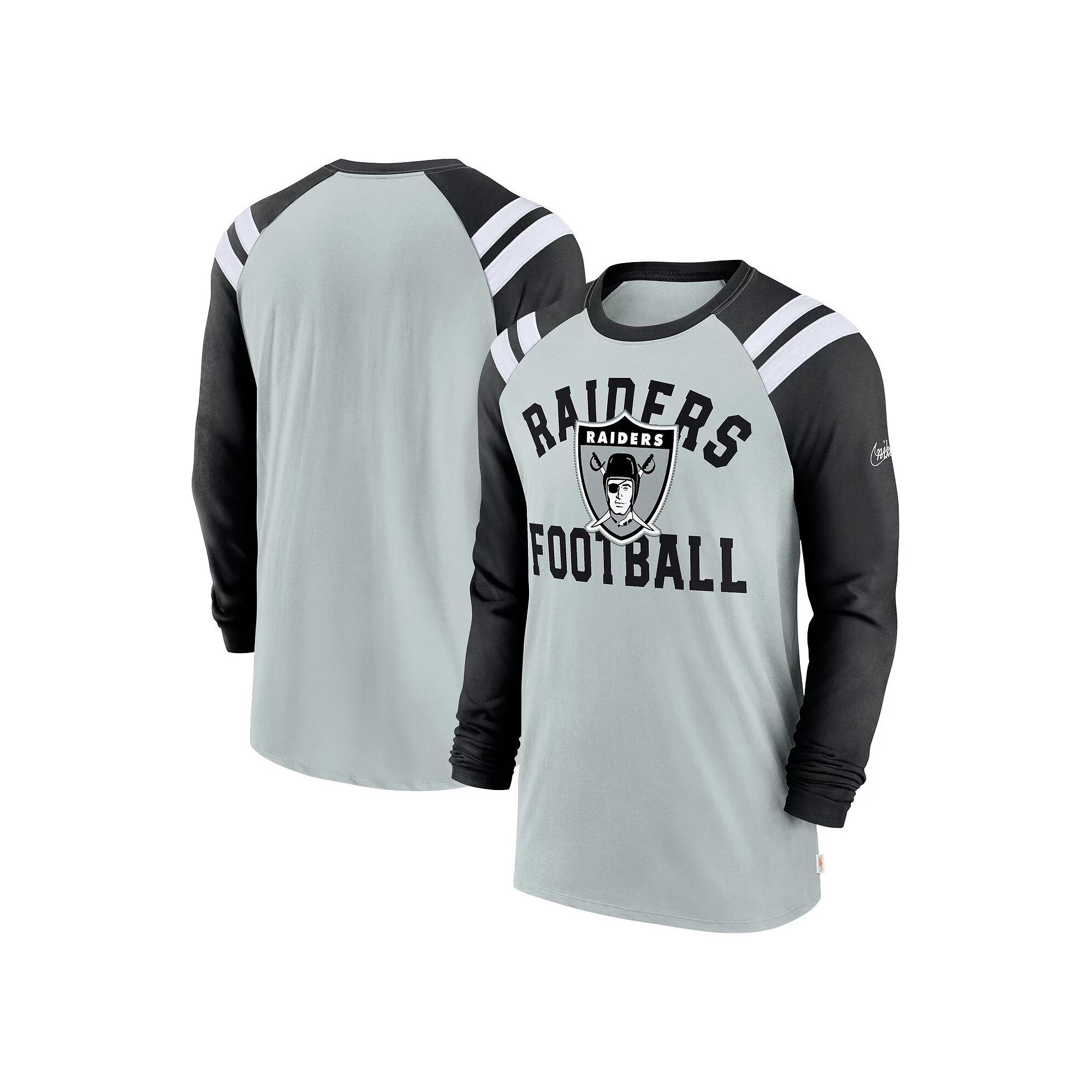 Men's Nike Silver/Black Las Vegas Raiders Classic Arc Raglan Tri-Blend Long Sleeve T-Shirt,  Product Image