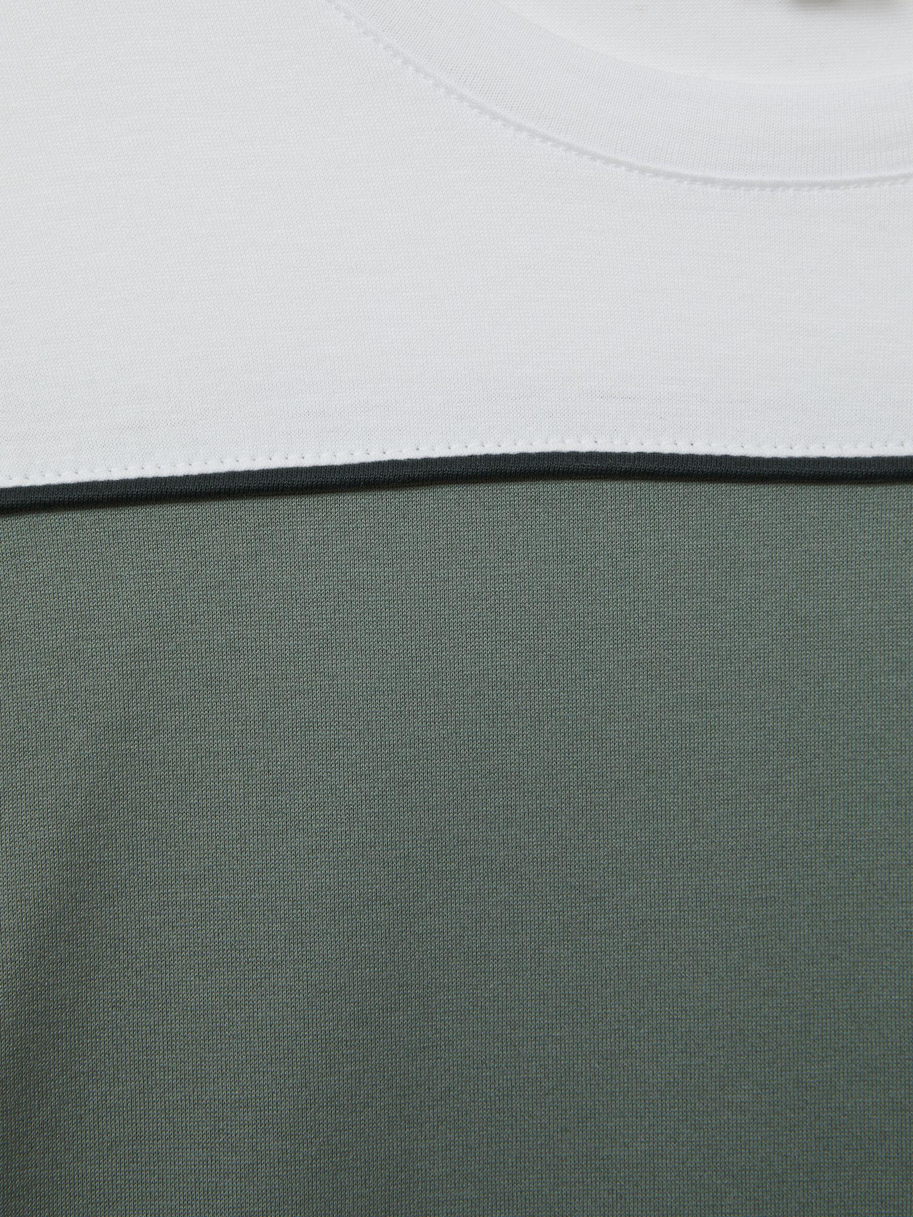 Mercerised Cotton Colourblock Crew Neck T-Shirt in Dark Green/White Product Image