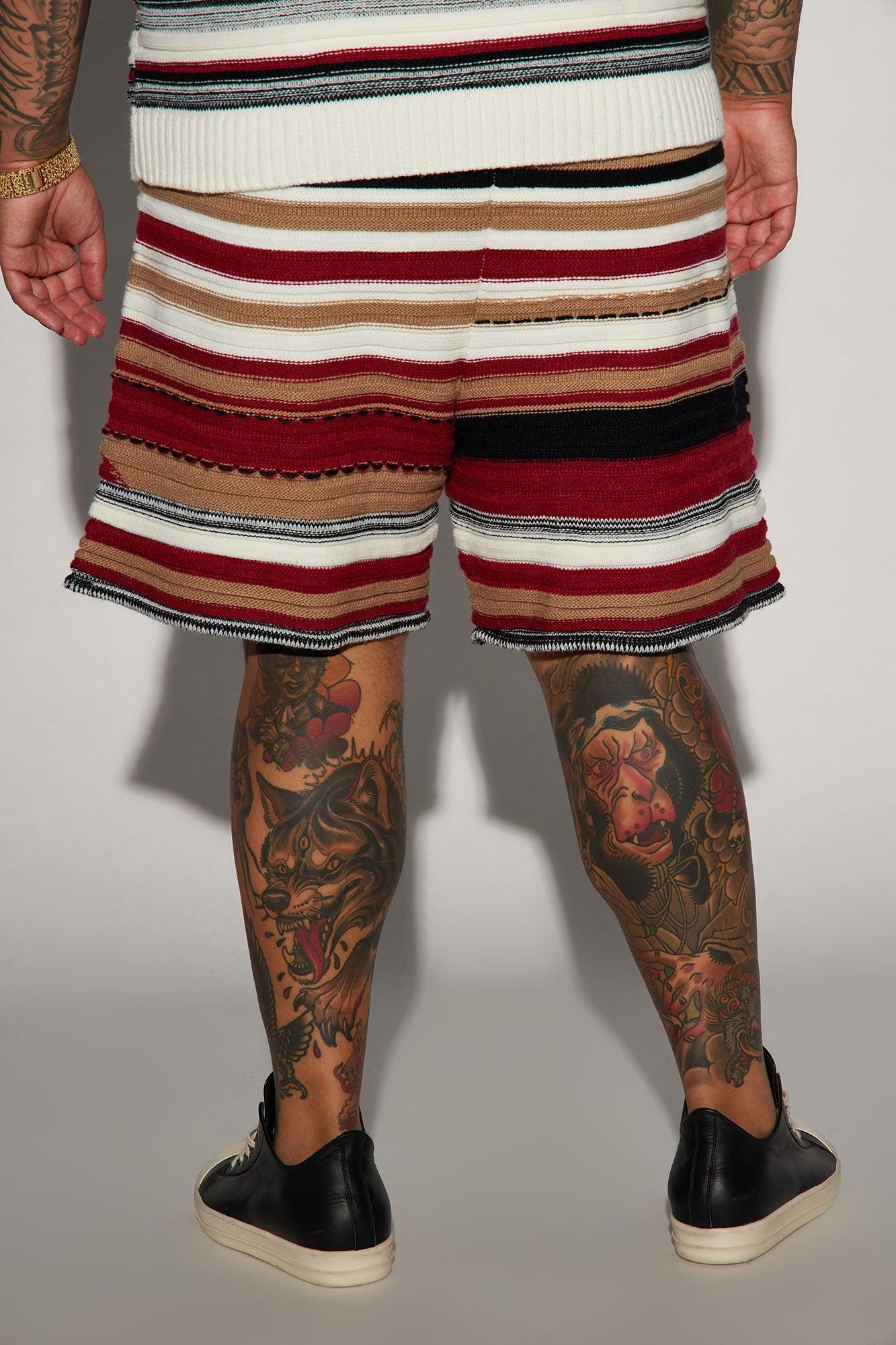 Striped Sweater Knit Shorts - Red/combo Product Image