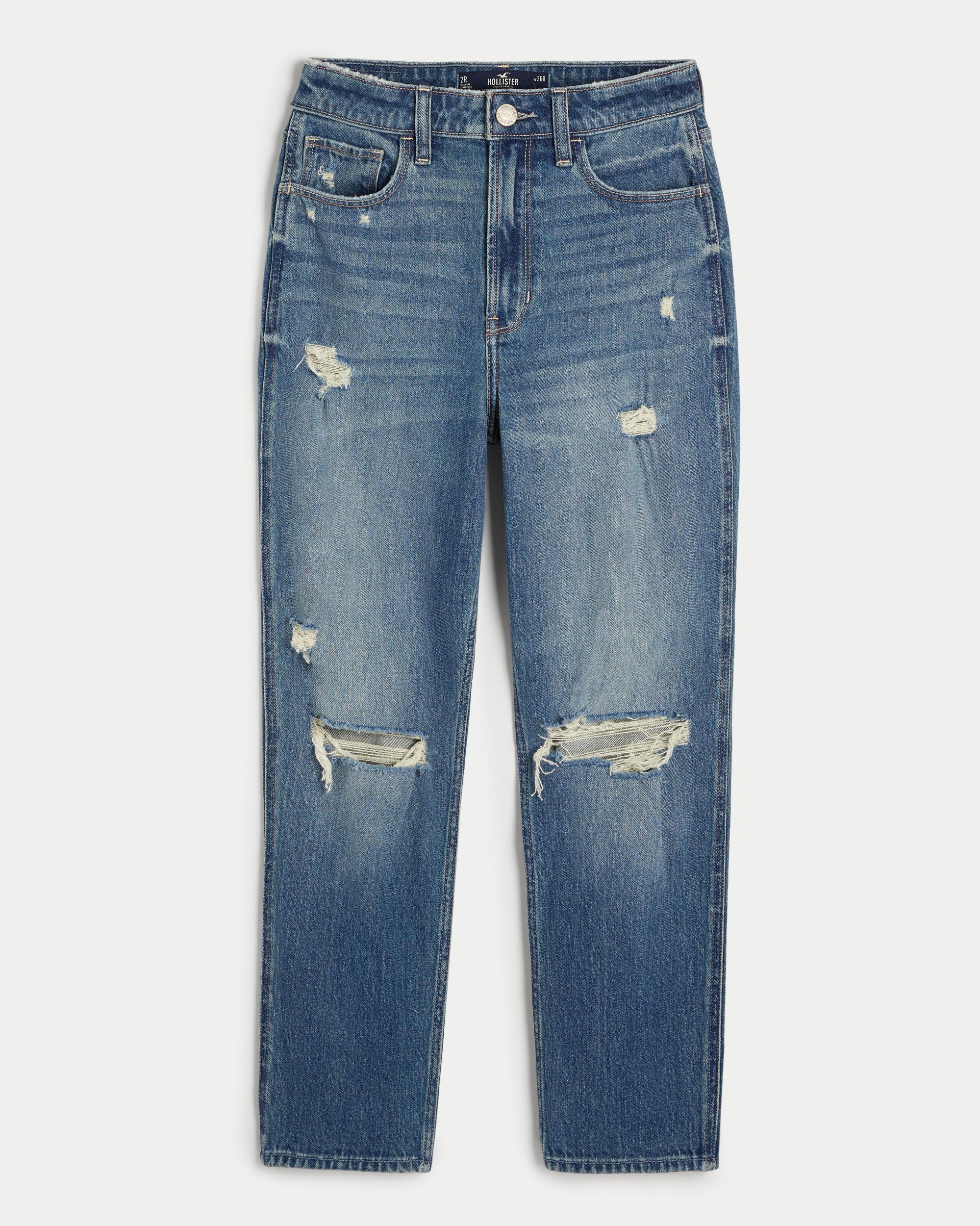 Ultra High-Rise Ripped Medium Wash Mom Jeans Product Image