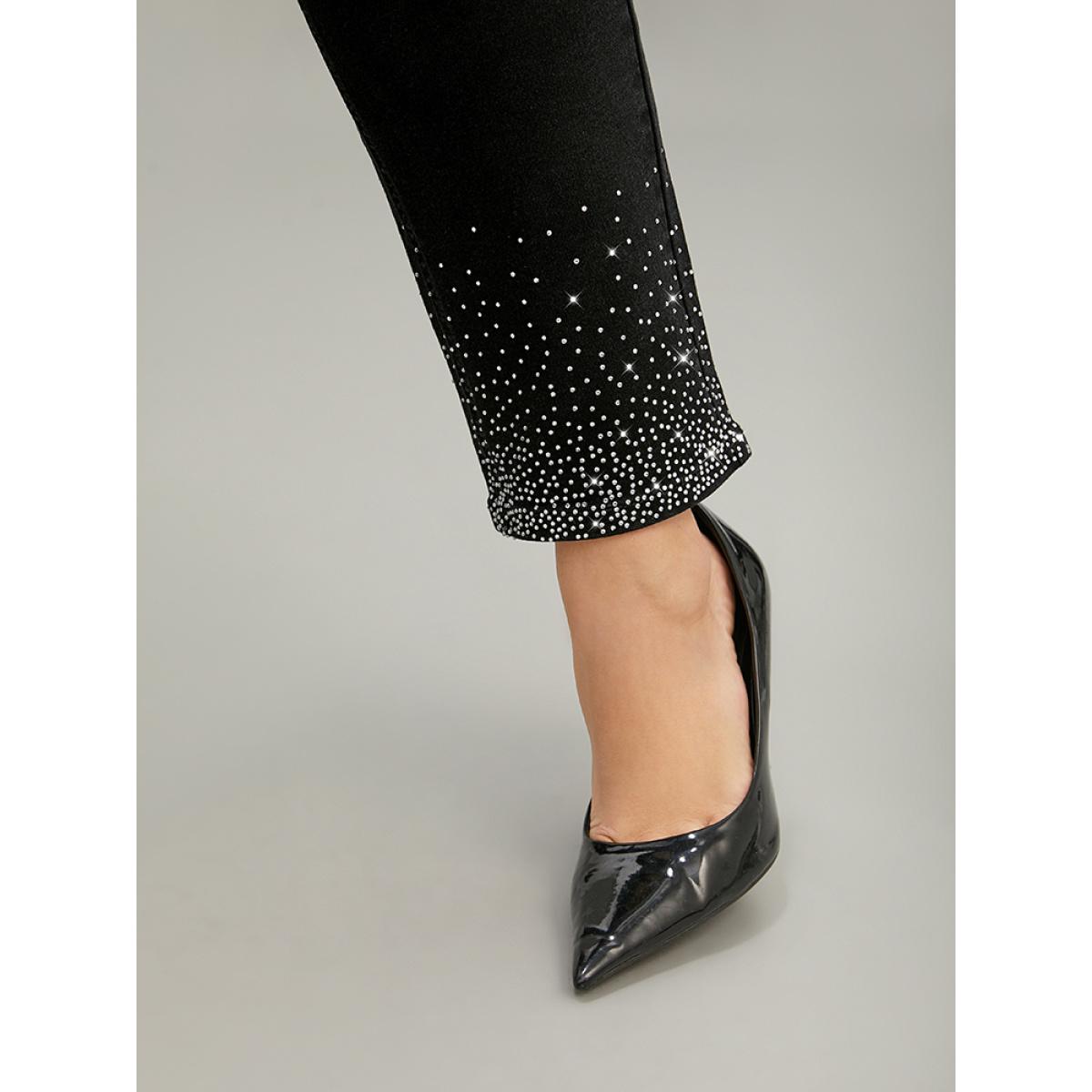 Plus Size Rhinestone Detail Black Wash Jeans Women DimGray Casual Plain Rhinestone detailing High stretch Pocket Jeans BloomChic 12/L Product Image