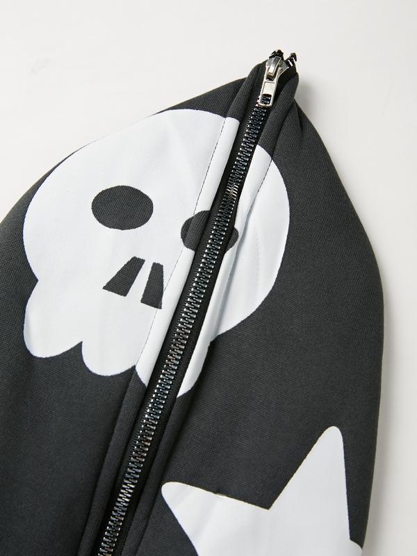 Men's Street Skull Star Heart Print Full Zip Oversized Hoodie Product Image