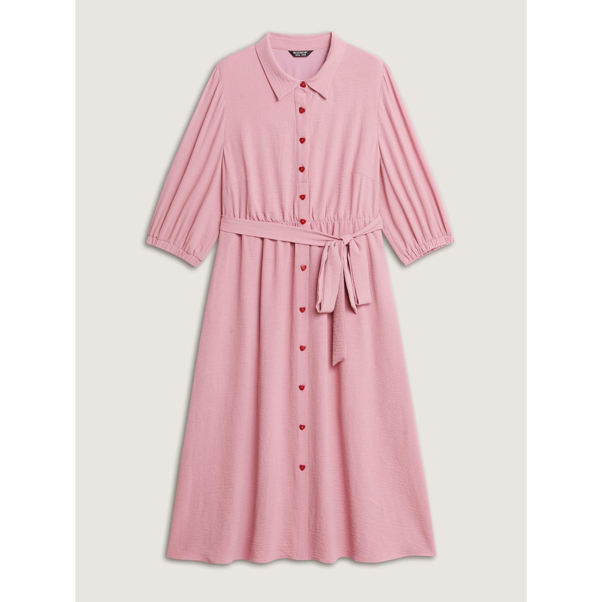 Plus Size Layered Pleated Waist-Tie Shirt Dress DustyPink Women Leisure Belted Shirt collar Extra Long Sleeve Curvy BloomChic 14-16/1X Product Image