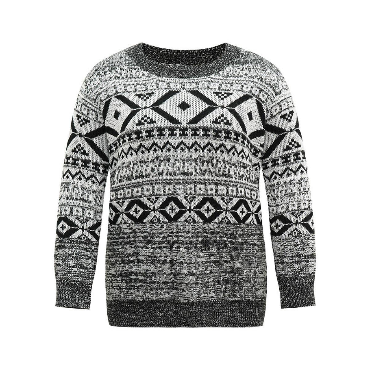 Plus Size Bandana Print Heather Loose Pullover Black Women Casual Loose Long Sleeve Round Neck Dailywear Pullovers BloomChic 12/L Product Image