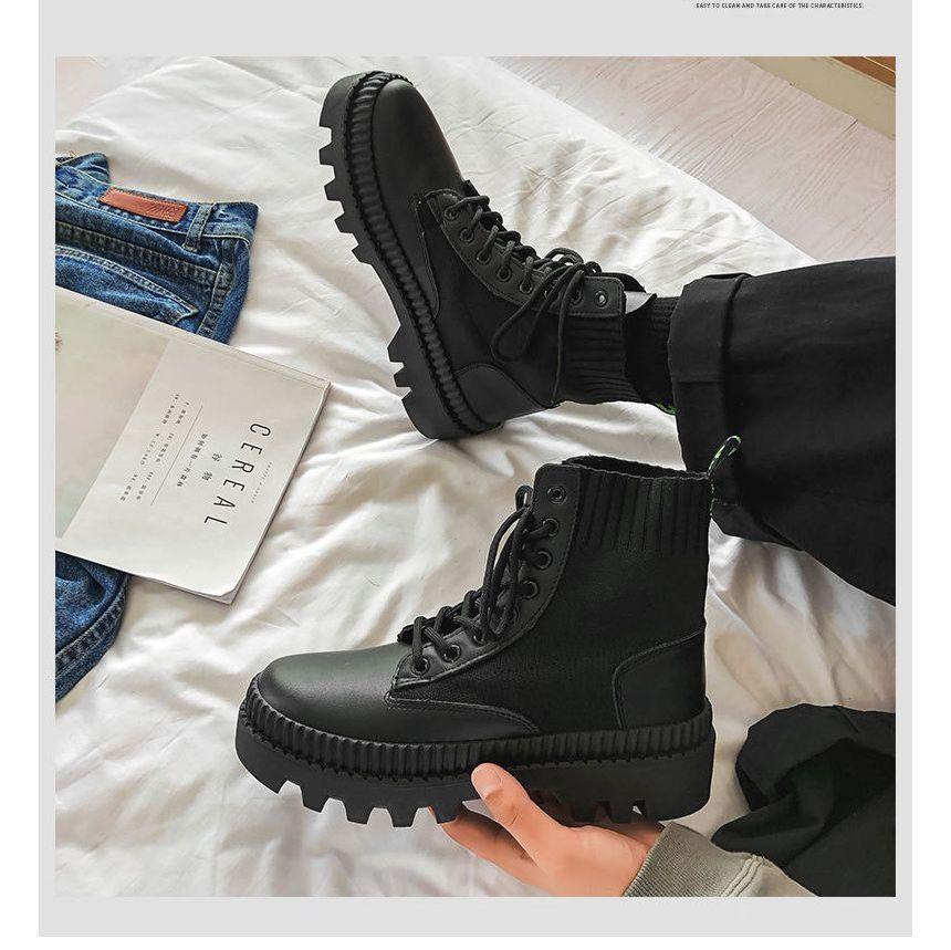 Plain Lace-Up Platform Short Boots Product Image