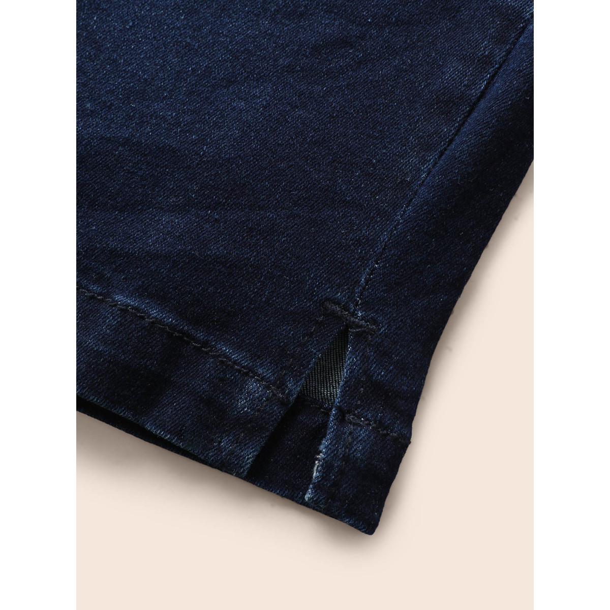 Plus Size High Stretch Elastic Waist Split Side Jeans Women Denimindigo Button High stretch Everyday Slanted pocket Casual Denim Shorts BloomChic 20/2X Product Image