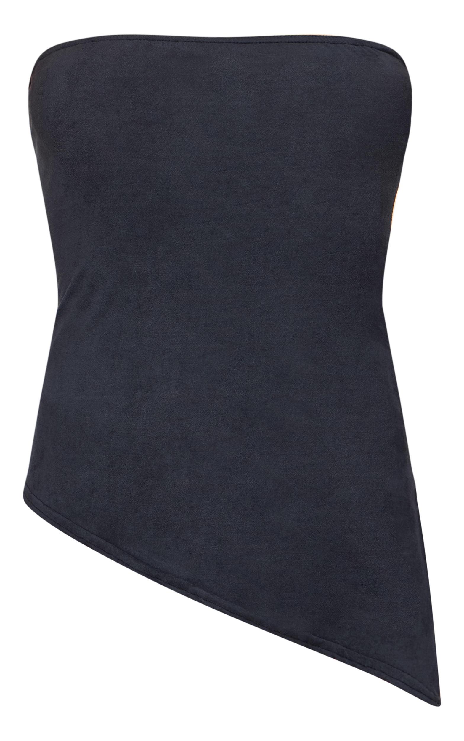 Black Faux Suede Asymmetric Hem Bandeau Top Product Image