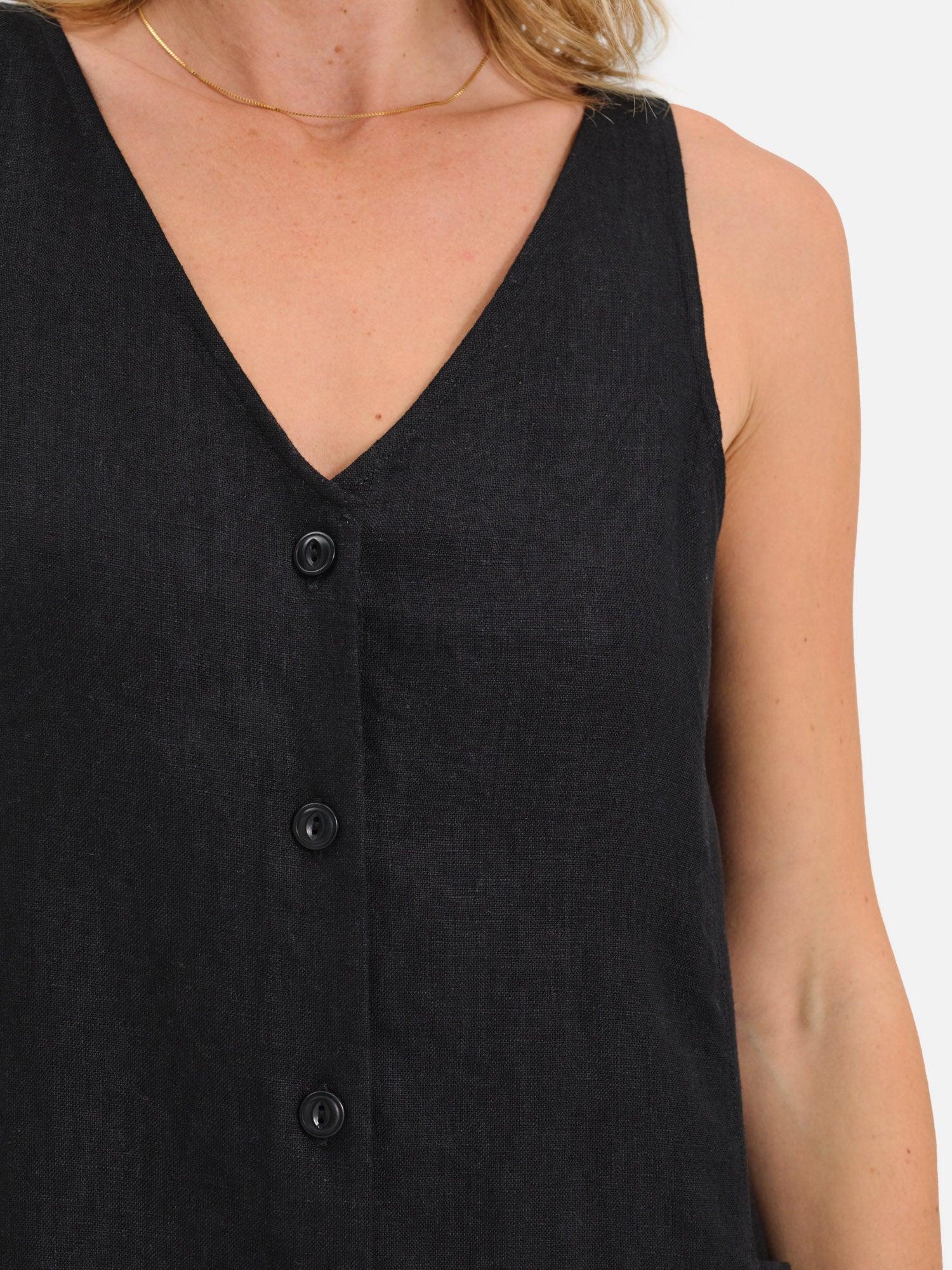 Organic Linen Button Front Dress Female Product Image