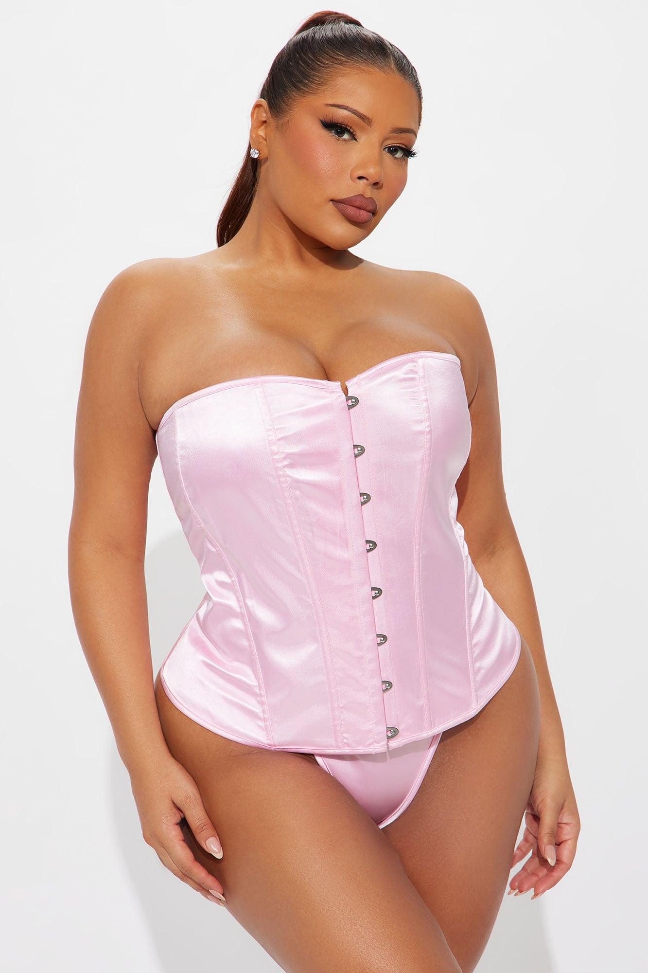 Hot For You Satin 2 Piece Corset Set - Pink Female Product Image