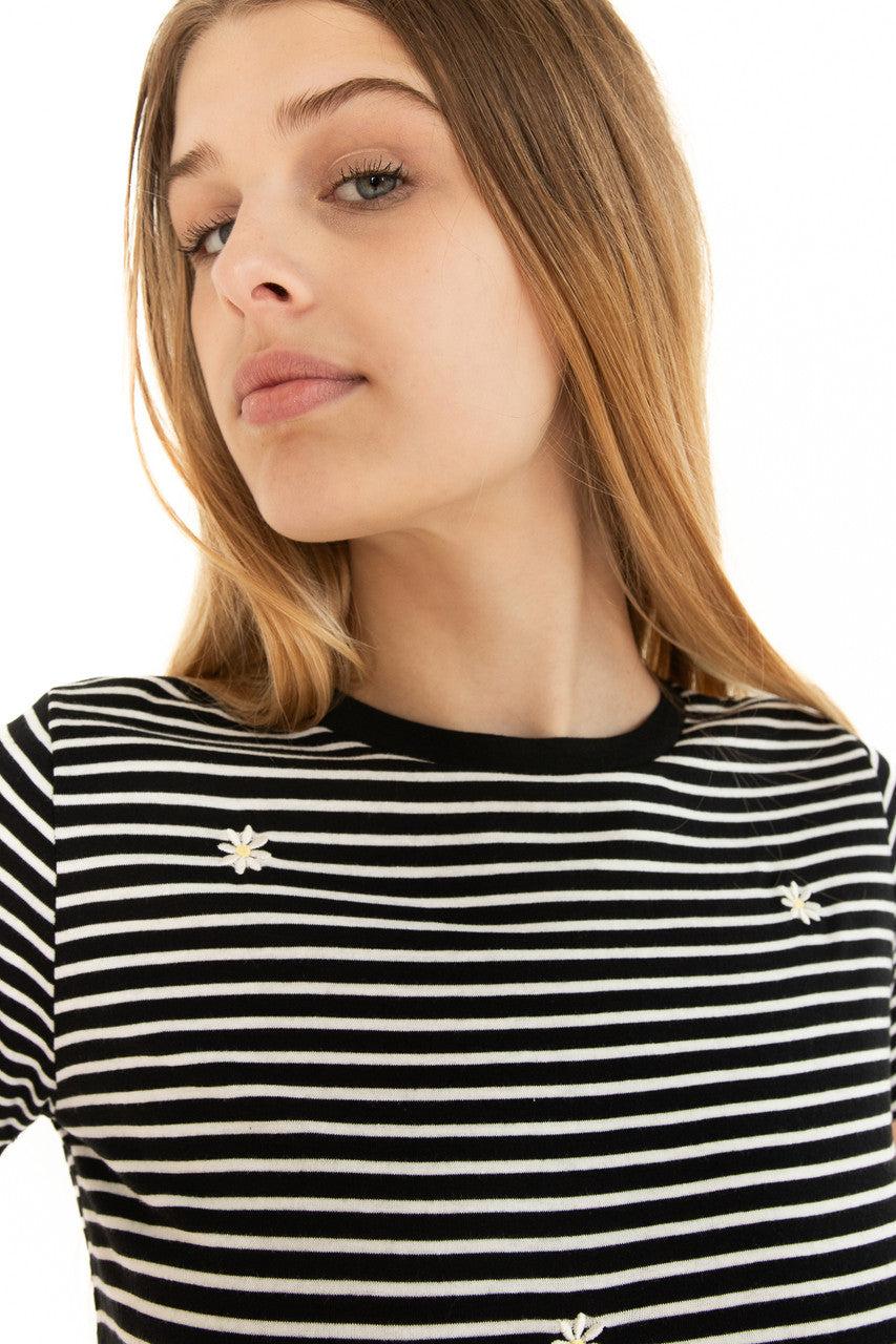 Black Striped Daisy Tee Product Image