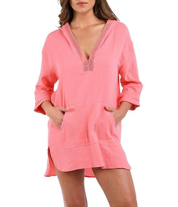 La Blanca Seaside Covers Cotton Gauze Hooded Tunic Swim Cover Up Product Image