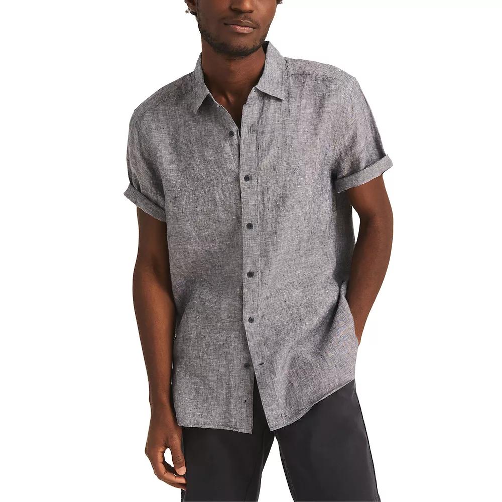 Men's Nautica Linen Short-Sleeve Shirt, Size: Large, Blue Product Image