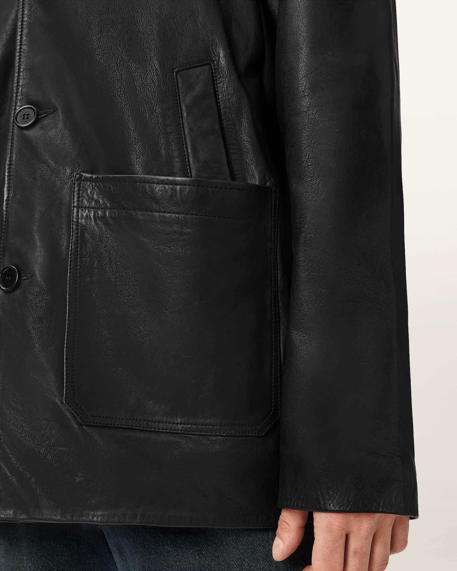 Toulouse Single Breasted Leather Coat Black | ALLSAINTS US Product Image