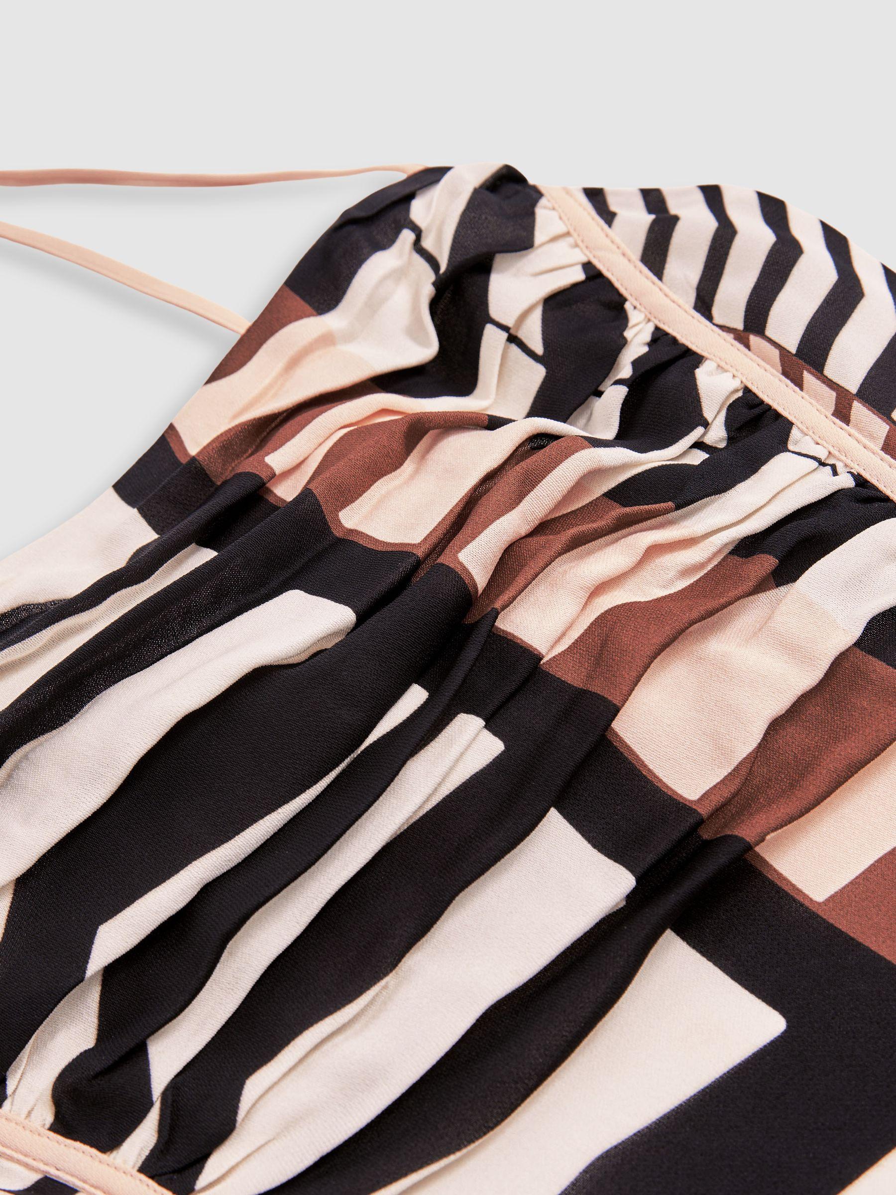 Chevron-Stripe Ruched Midi Dress in Black/Brown Product Image