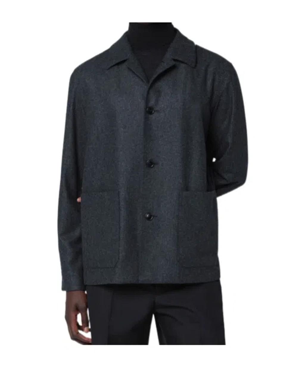 ZEGNA Wool Jacket Featuring Long Sleeves And Pockets In Blue Product Image