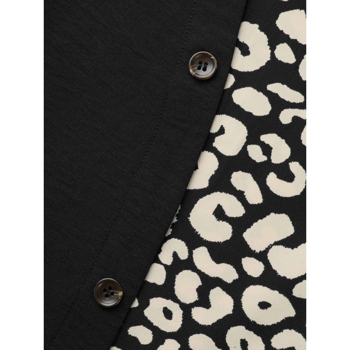 Plus Size Black Leopard Print Spliced Tab Sleeve Blouse Women Elegant Extra Long Sleeve V-neck Everyday Blouses BloomChic 22-24/3X Product Image