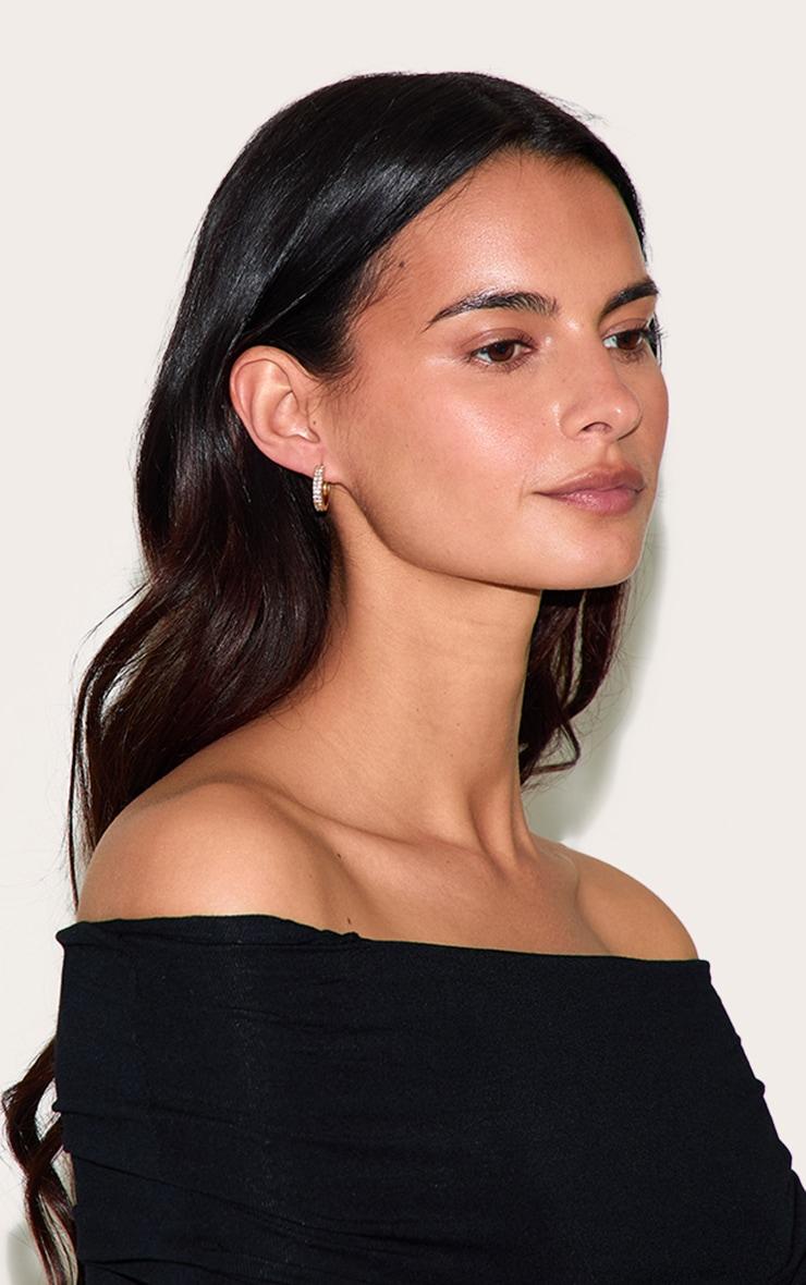 Real Gold Plated Double Diamante Row Hoop Earrings Product Image